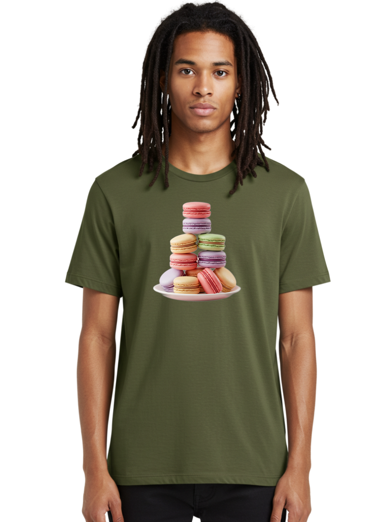 Macaron-Tower Men'S Graphic Tee, 100% Cotton, Comfortable Casual Summer Wear, Machine Washable, Colorful Macarons, Pastel Colors, Dessert Tower, French Patisserie, Sweet Treats, Macaron Stack, Vibrant Hues, Delicate Meringue, Baked Goods, Baa941