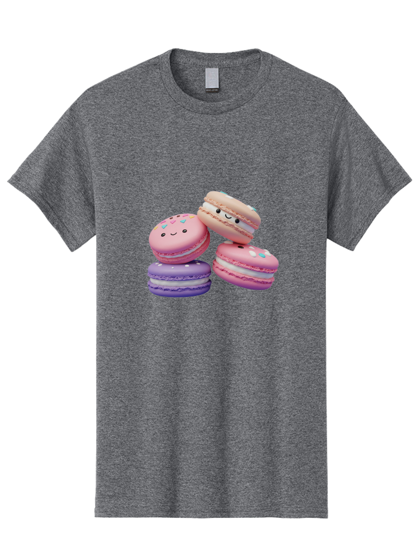 Macarons-1 Men'S Graphic Tee, 100% Cotton, Comfortable Casual Summer Wear, Machine Washable, Colorful Macarons, Pink Macarons, Purple Macarons, White Filling, Cute Faces, Cartoon Desserts, Sweet Treats, Pastel Colors, Desserts With Faces, Baa943