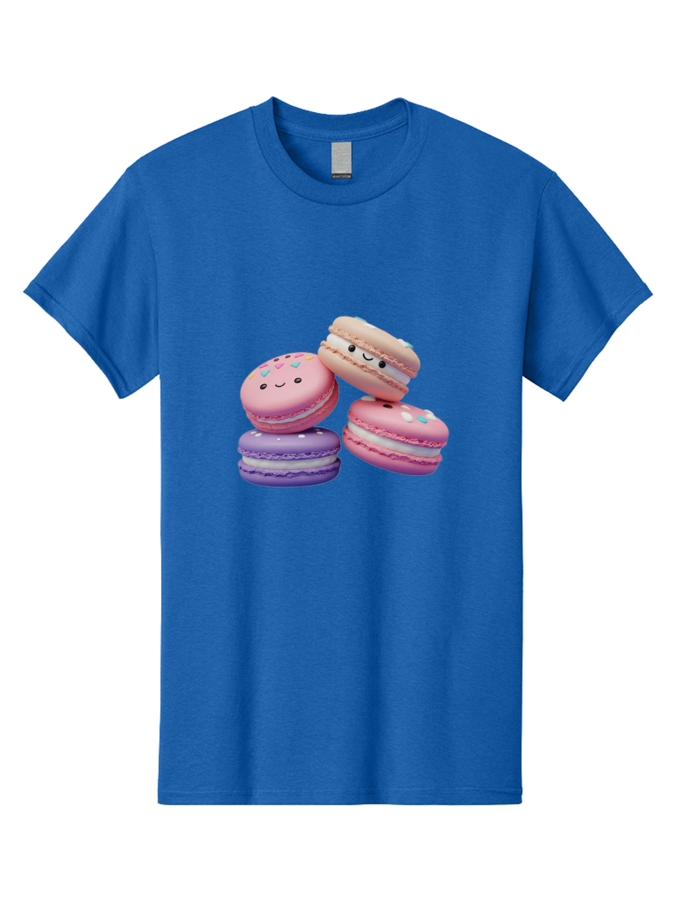 Macarons-1 Men'S Graphic Tee, 100% Cotton, Comfortable Casual Summer Wear, Machine Washable, Colorful Macarons, Pink Macarons, Purple Macarons, White Filling, Cute Faces, Cartoon Desserts, Sweet Treats, Pastel Colors, Desserts With Faces, Baa943
