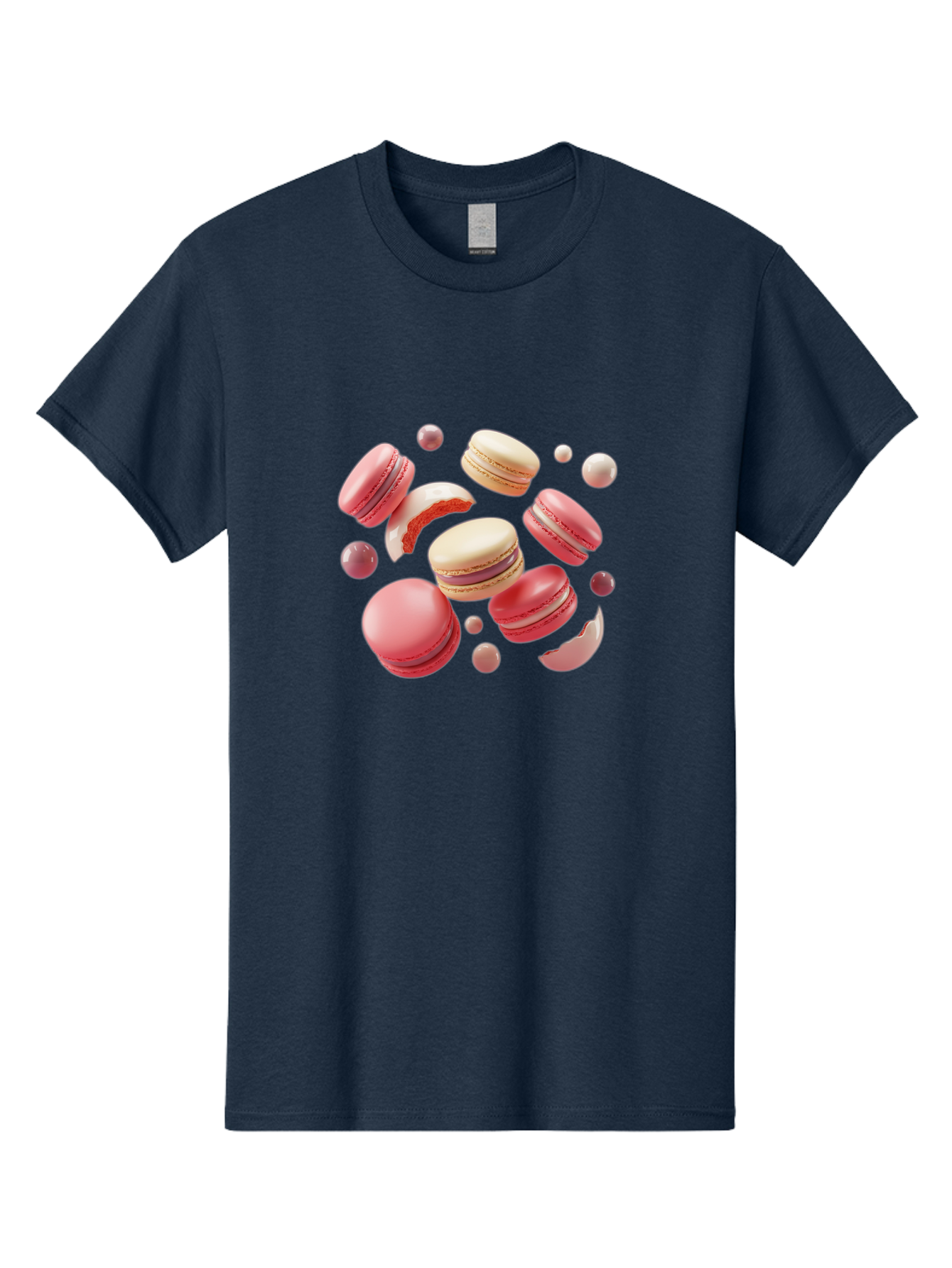 Macarons-10 Men'S Graphic Tee, 100% Cotton, Comfortable Casual Summer Wear, Machine Washable, Pink And White Macarons, Assorted Desserts, Sweet Treats, French Pastries, Macaron Filling, Dessert Art, Food Photography, Sweet Indulgence, Baa944