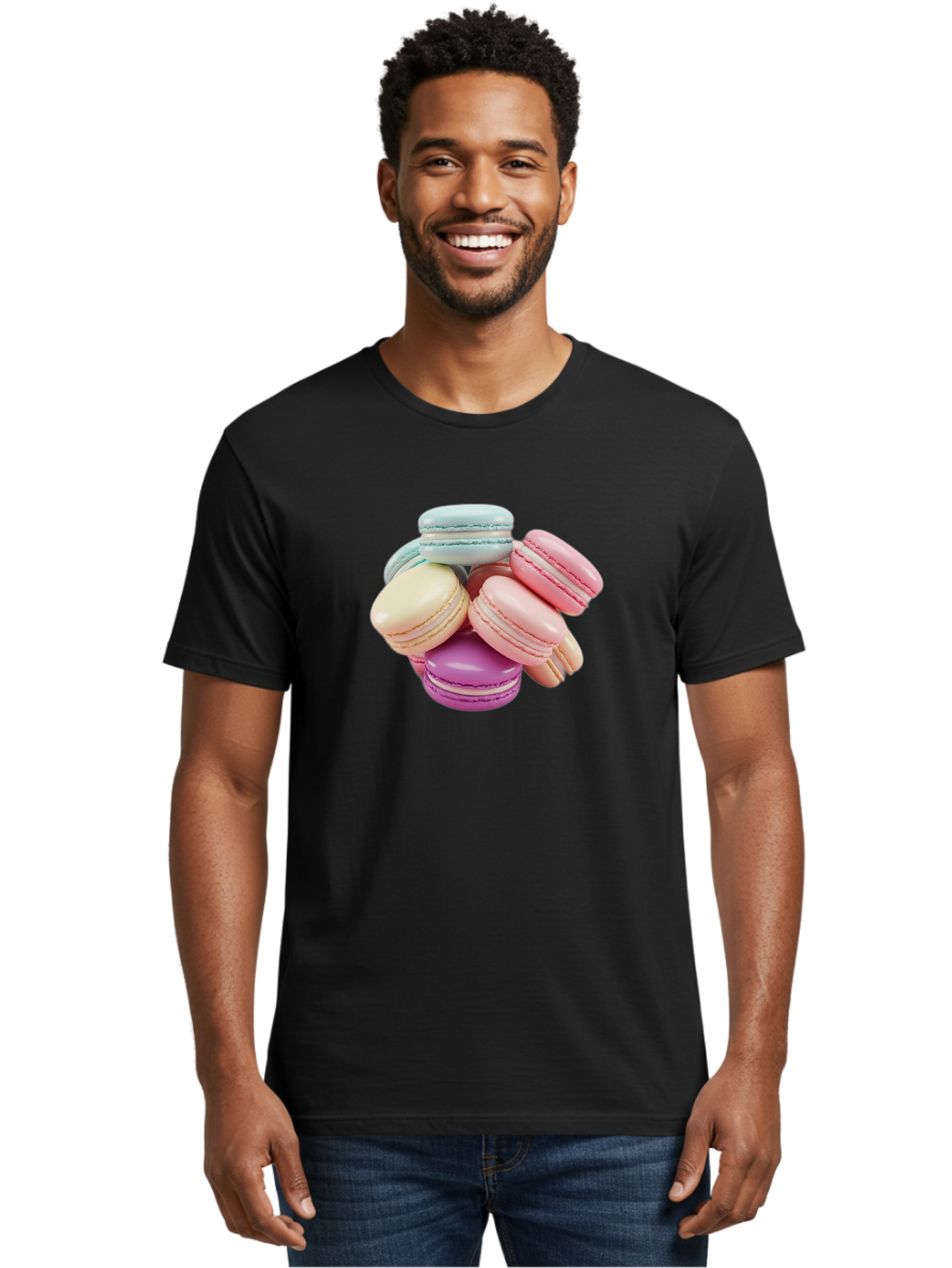 Macarons-11 Men'S Graphic Tee, 100% Cotton, Comfortable Casual Summer Wear, Machine Washable, Colorful Macarons, Pastel-Colored Desserts, Sweet Treats, French Patisserie, Delicate Meringue-Based Cookies, Creamy Fillings, Vibrant Colors, Baa945