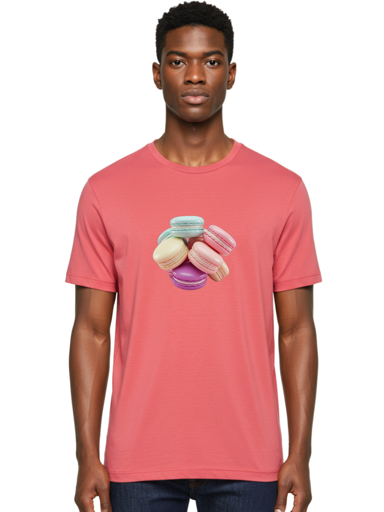 Macarons-11 Men'S Graphic Tee, 100% Cotton, Comfortable Casual Summer Wear, Machine Washable, Colorful Macarons, Pastel-Colored Desserts, Sweet Treats, French Patisserie, Delicate Meringue-Based Cookies, Creamy Fillings, Vibrant Colors, Baa945