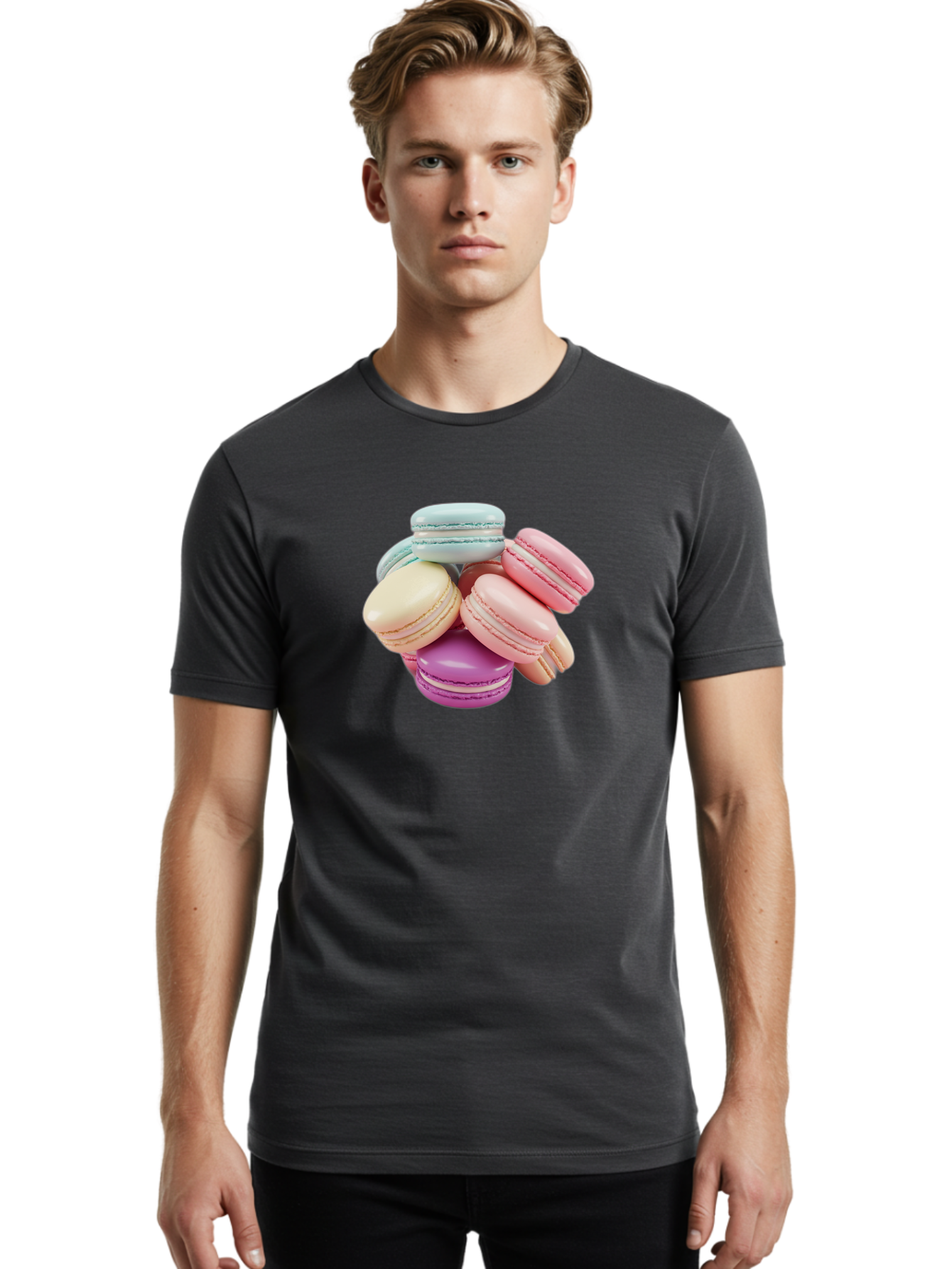 Macarons-11 Men'S Graphic Tee, 100% Cotton, Comfortable Casual Summer Wear, Machine Washable, Colorful Macarons, Pastel-Colored Desserts, Sweet Treats, French Patisserie, Delicate Meringue-Based Cookies, Creamy Fillings, Vibrant Colors, Baa945
