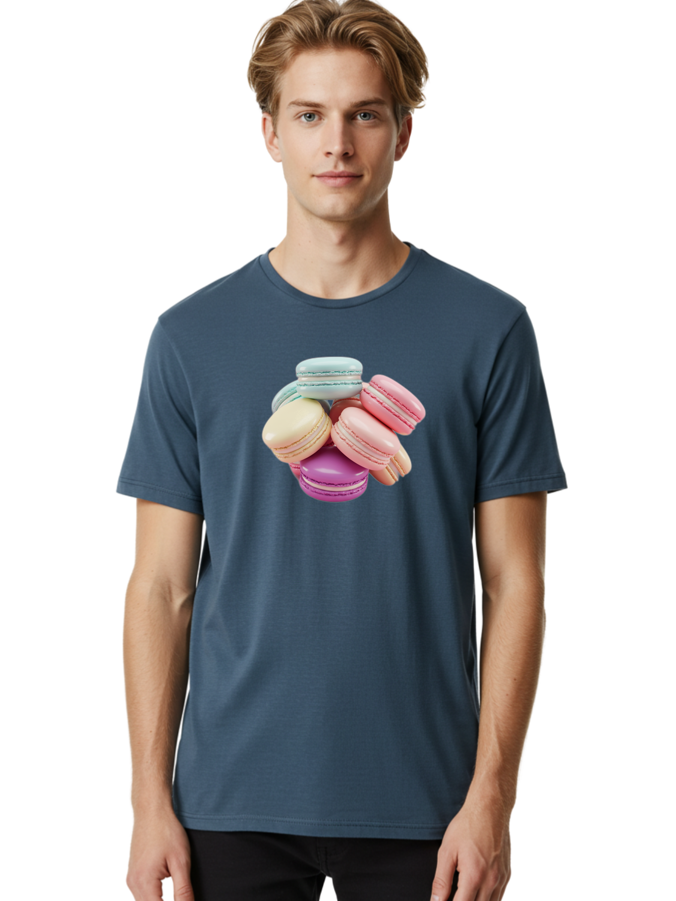 Macarons-11 Men'S Graphic Tee, 100% Cotton, Comfortable Casual Summer Wear, Machine Washable, Colorful Macarons, Pastel-Colored Desserts, Sweet Treats, French Patisserie, Delicate Meringue-Based Cookies, Creamy Fillings, Vibrant Colors, Baa945