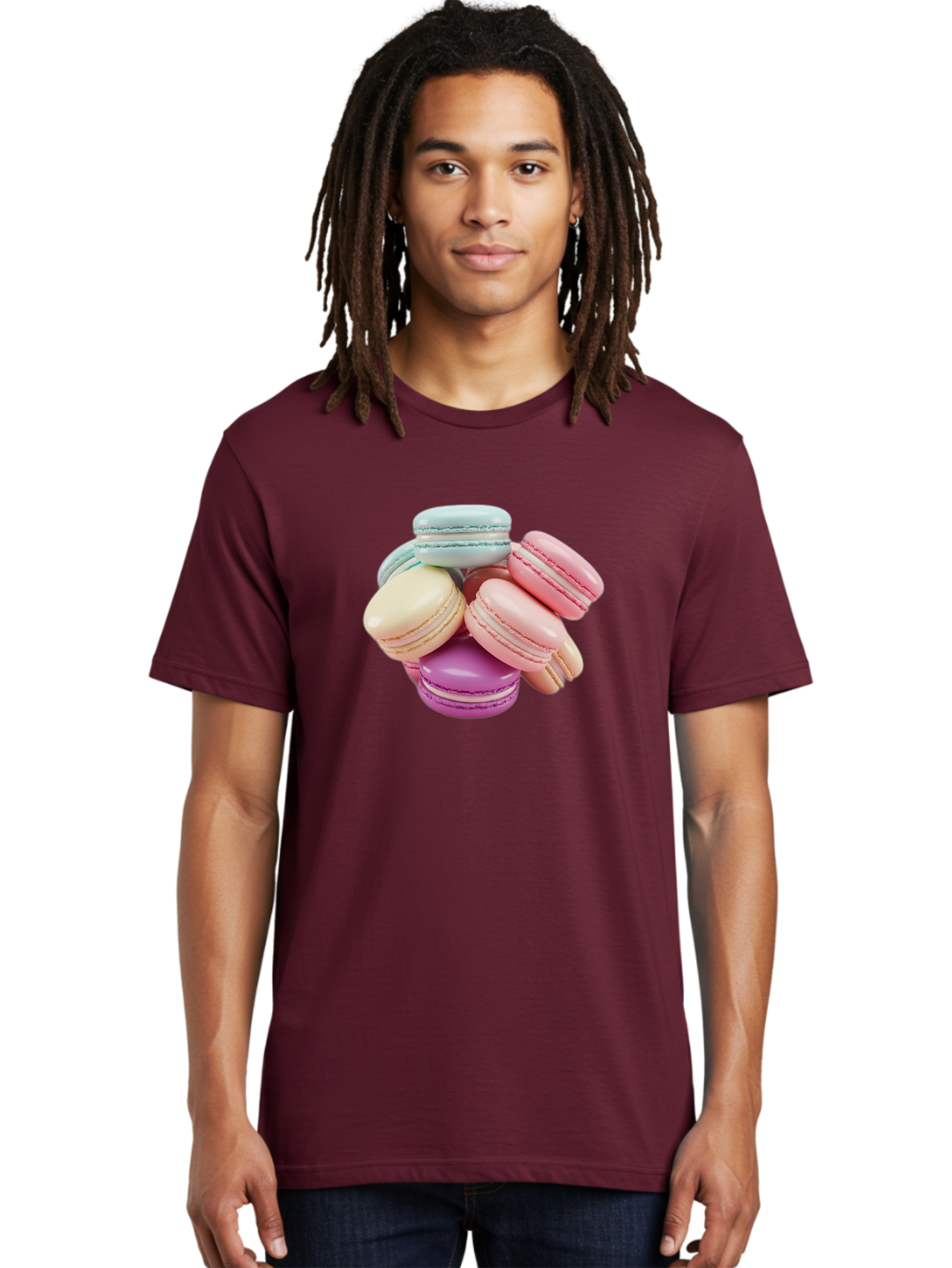 Macarons-11 Men'S Graphic Tee, 100% Cotton, Comfortable Casual Summer Wear, Machine Washable, Colorful Macarons, Pastel-Colored Desserts, Sweet Treats, French Patisserie, Delicate Meringue-Based Cookies, Creamy Fillings, Vibrant Colors, Baa945