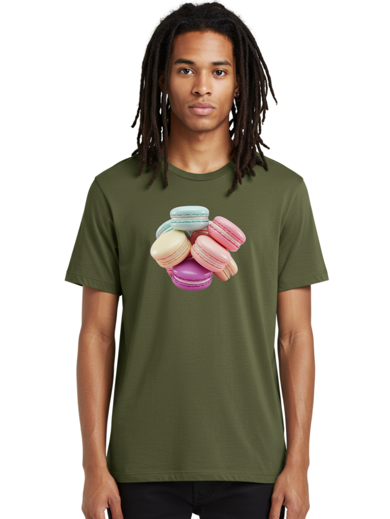 Macarons-11 Men'S Graphic Tee, 100% Cotton, Comfortable Casual Summer Wear, Machine Washable, Colorful Macarons, Pastel-Colored Desserts, Sweet Treats, French Patisserie, Delicate Meringue-Based Cookies, Creamy Fillings, Vibrant Colors, Baa945