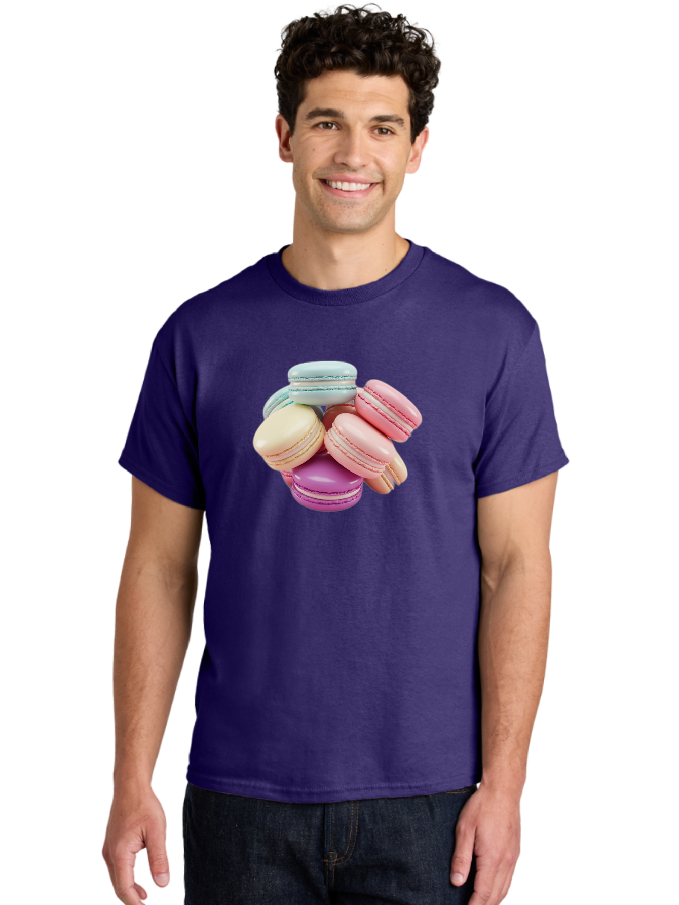 Macarons-11 Men'S Graphic Tee, 100% Cotton, Comfortable Casual Summer Wear, Machine Washable, Colorful Macarons, Pastel-Colored Desserts, Sweet Treats, French Patisserie, Delicate Meringue-Based Cookies, Creamy Fillings, Vibrant Colors, Baa945