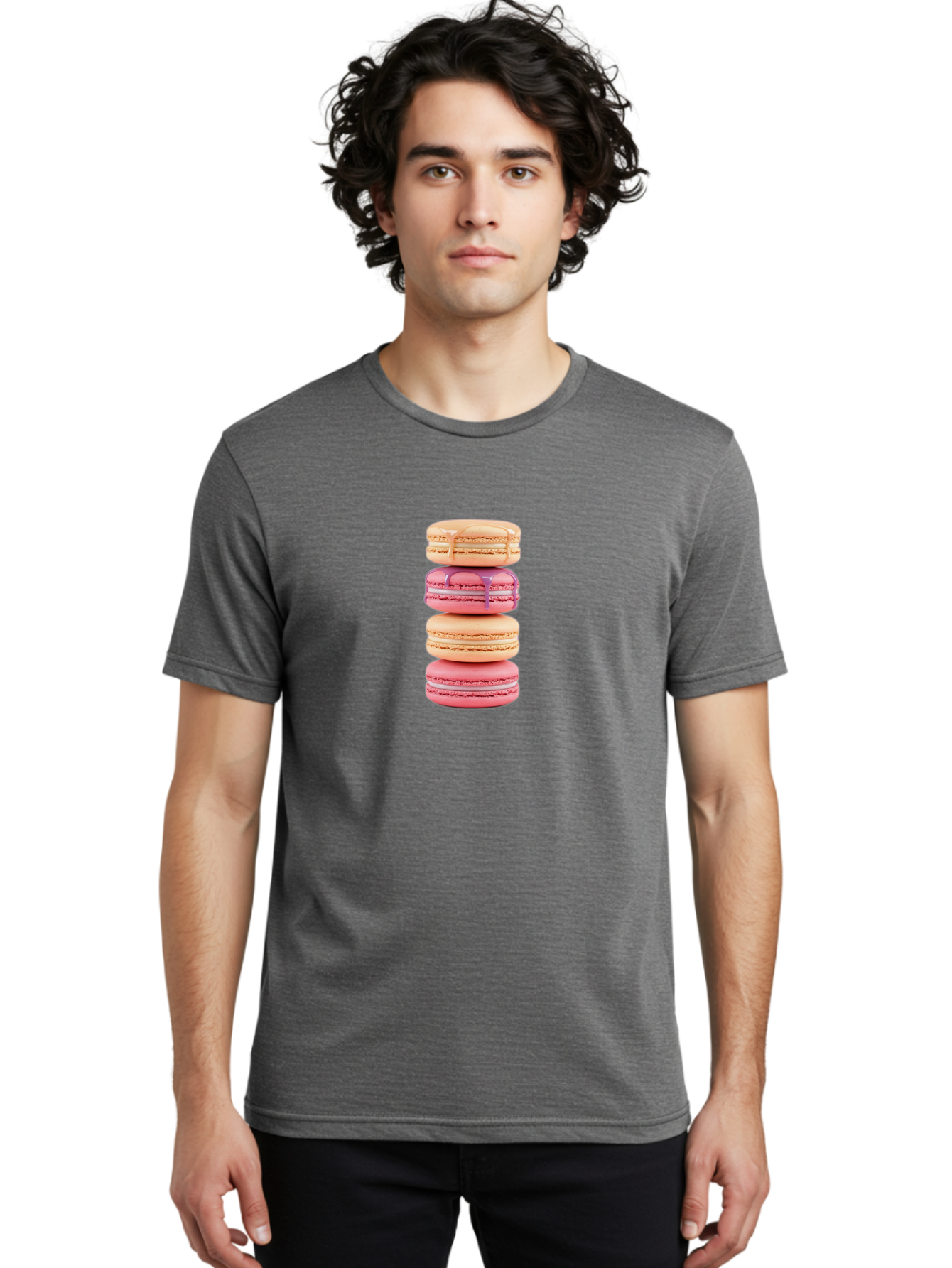 Macarons-2 Men'S Graphic Tee, 100% Cotton, Comfortable Casual Summer Wear, Machine Washable, Stacked Macarons, Pastel Colors, Pink And Beige Macarons, Vibrant Dessert, Sweet Treats, French Patisserie, Delicate Meringue-Based Cookies, Baa946