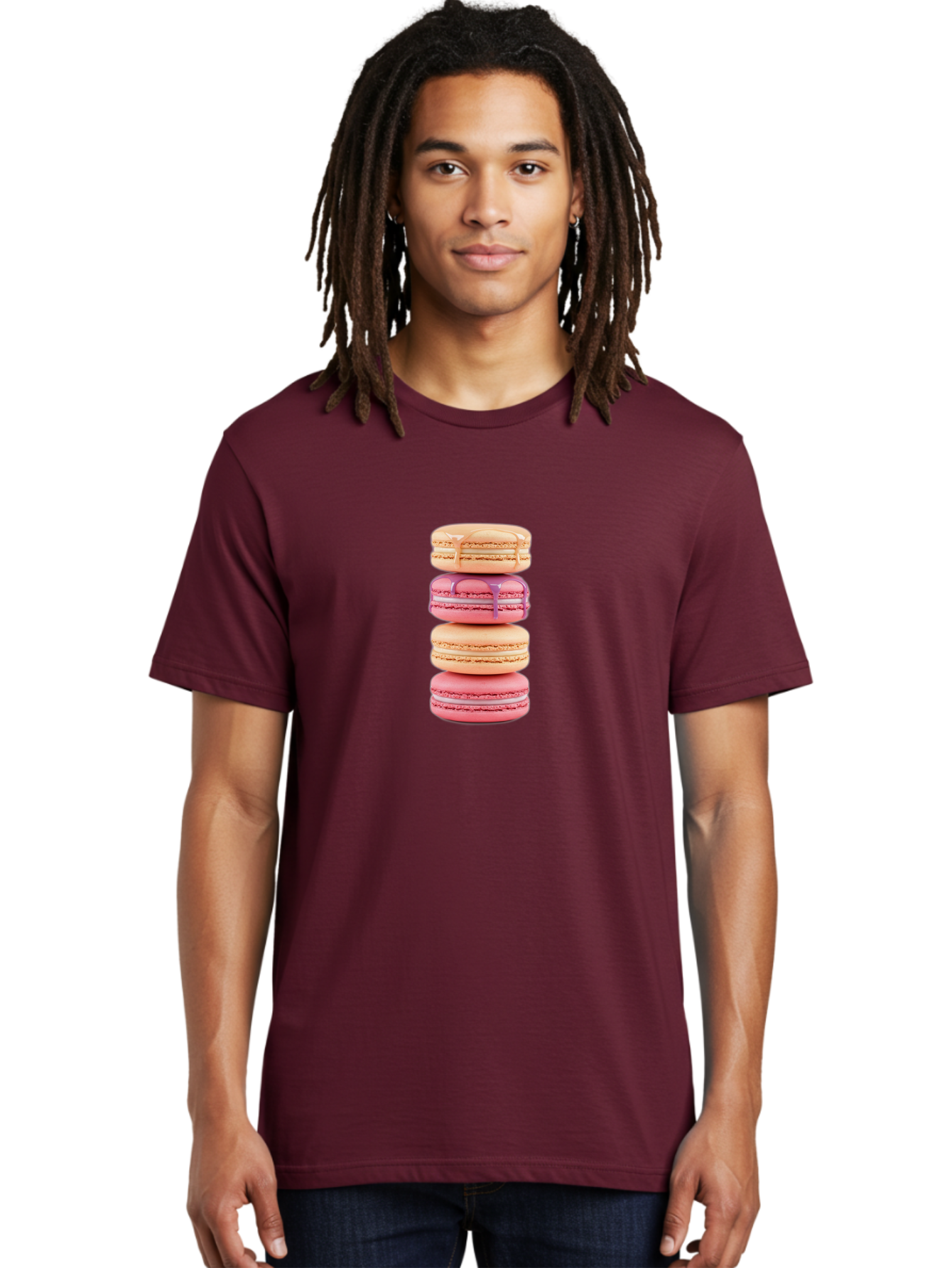 Macarons-2 Men'S Graphic Tee, 100% Cotton, Comfortable Casual Summer Wear, Machine Washable, Stacked Macarons, Pastel Colors, Pink And Beige Macarons, Vibrant Dessert, Sweet Treats, French Patisserie, Delicate Meringue-Based Cookies, Baa946