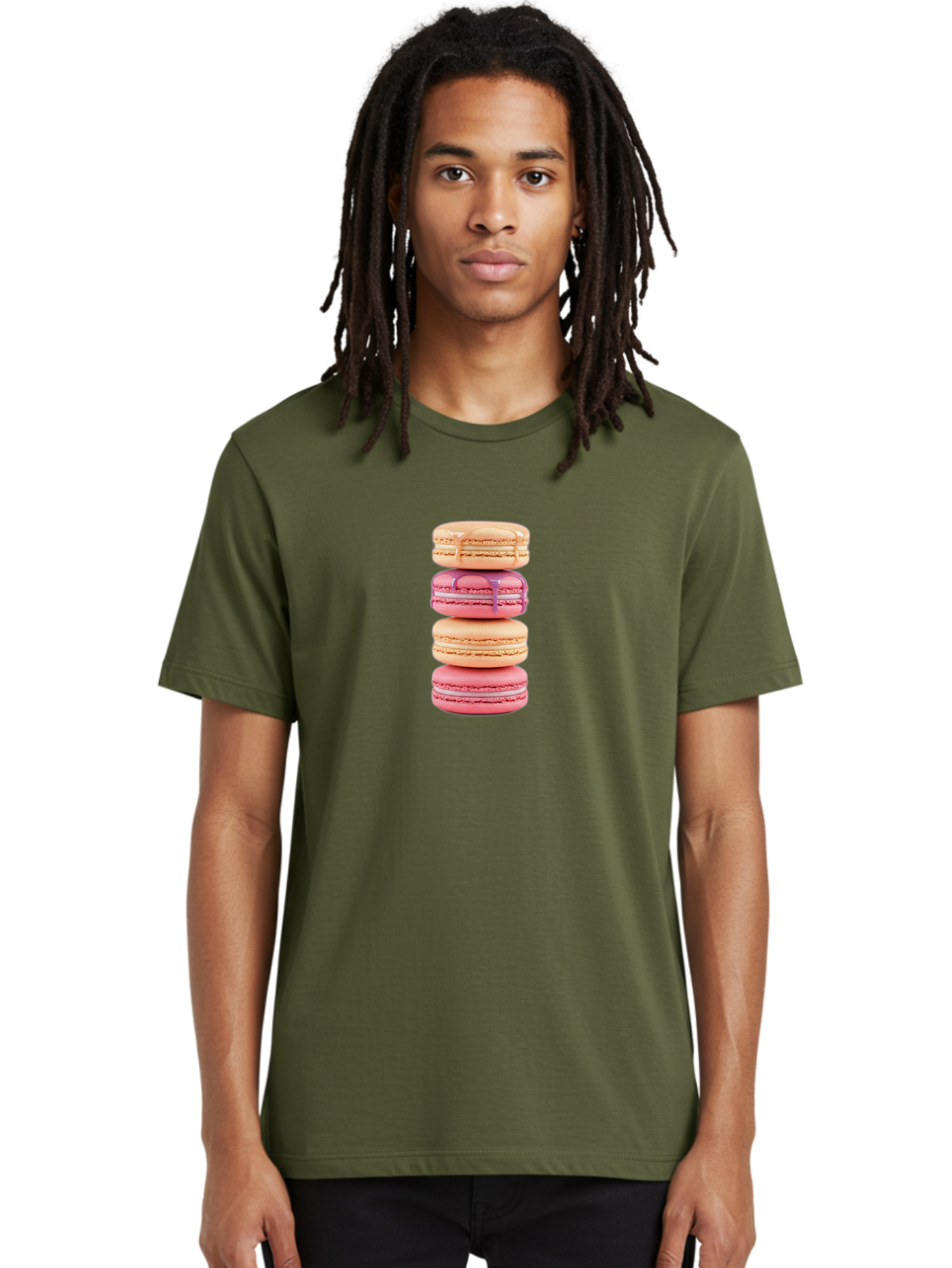 Macarons-2 Men'S Graphic Tee, 100% Cotton, Comfortable Casual Summer Wear, Machine Washable, Stacked Macarons, Pastel Colors, Pink And Beige Macarons, Vibrant Dessert, Sweet Treats, French Patisserie, Delicate Meringue-Based Cookies, Baa946