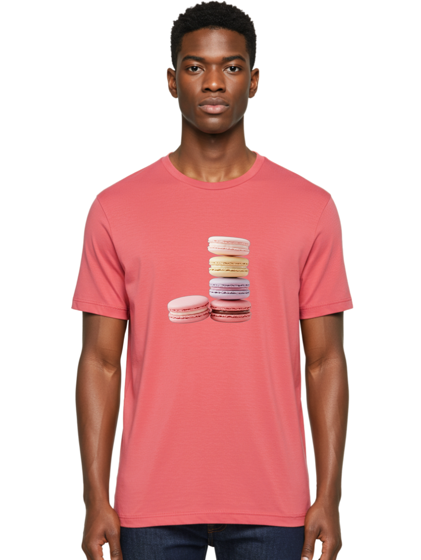 Macarons-3 Men'S Graphic Tee, 100% Cotton, Comfortable Casual Summer Wear, Machine Washable, Stacked Macarons, Pastel Colors, Pink, Purple, Beige, Dessert, Sweet Treats, French Macarons, Delicate Meringue-Based Cookies, Creamy Fillings, Baa947