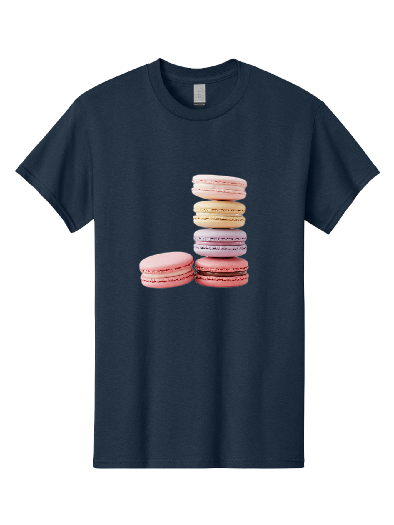 Macarons-3 Men'S Graphic Tee, 100% Cotton, Comfortable Casual Summer Wear, Machine Washable, Stacked Macarons, Pastel Colors, Pink, Purple, Beige, Dessert, Sweet Treats, French Macarons, Delicate Meringue-Based Cookies, Creamy Fillings, Baa947