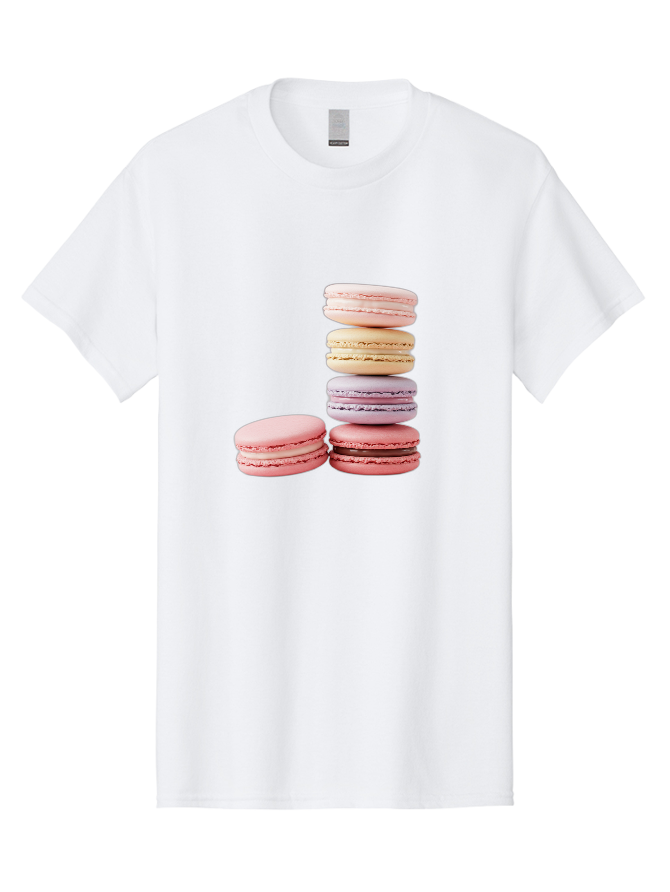 Macarons-3 Men'S Graphic Tee, 100% Cotton, Comfortable Casual Summer Wear, Machine Washable, Stacked Macarons, Pastel Colors, Pink, Purple, Beige, Dessert, Sweet Treats, French Macarons, Delicate Meringue-Based Cookies, Creamy Fillings, Baa947