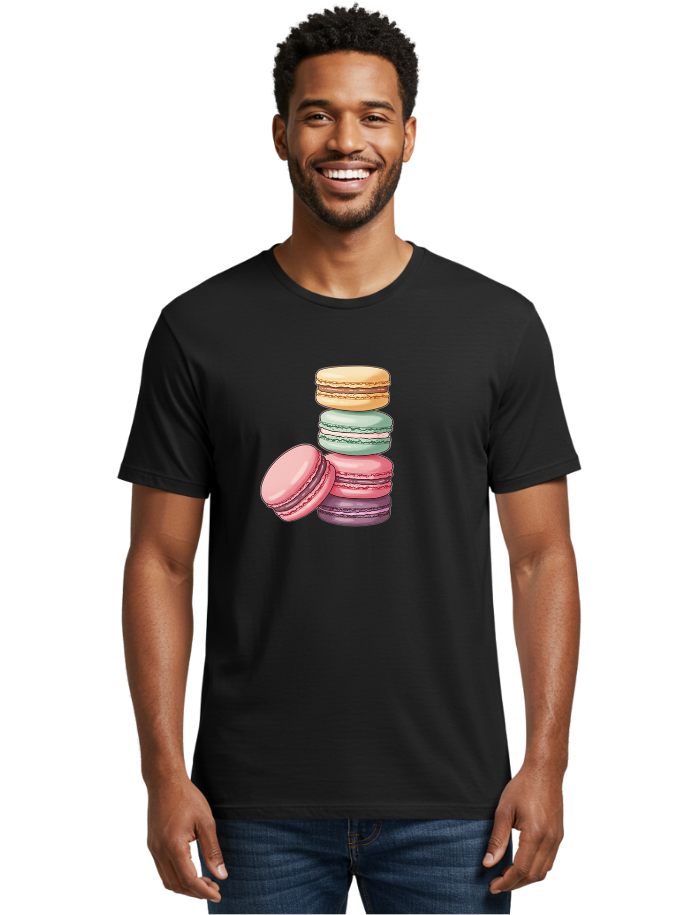Macarons-4 Men'S Graphic Tee, 100% Cotton, Comfortable Casual Summer Wear, Machine Washable, Stack Of Colorful Macarons, Pastel Colors, Sweet Treats, Dessert, Baked Goods, French Patisserie, Macaron Stack, French Dessert, Colorful Sweets, Baa948