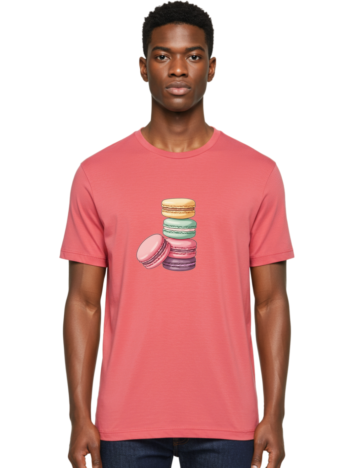 Macarons-4 Men'S Graphic Tee, 100% Cotton, Comfortable Casual Summer Wear, Machine Washable, Stack Of Colorful Macarons, Pastel Colors, Sweet Treats, Dessert, Baked Goods, French Patisserie, Macaron Stack, French Dessert, Colorful Sweets, Baa948