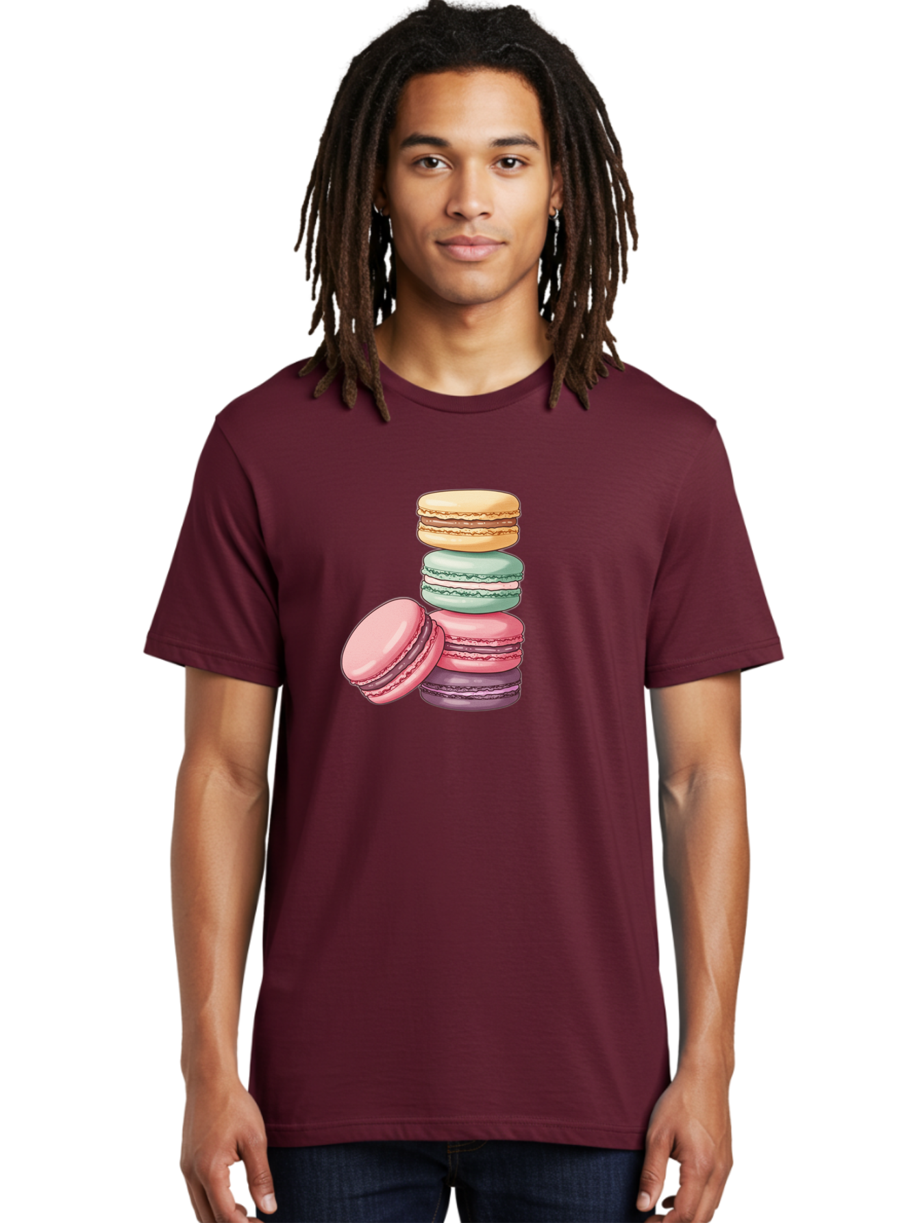 Macarons-4 Men'S Graphic Tee, 100% Cotton, Comfortable Casual Summer Wear, Machine Washable, Stack Of Colorful Macarons, Pastel Colors, Sweet Treats, Dessert, Baked Goods, French Patisserie, Macaron Stack, French Dessert, Colorful Sweets, Baa948