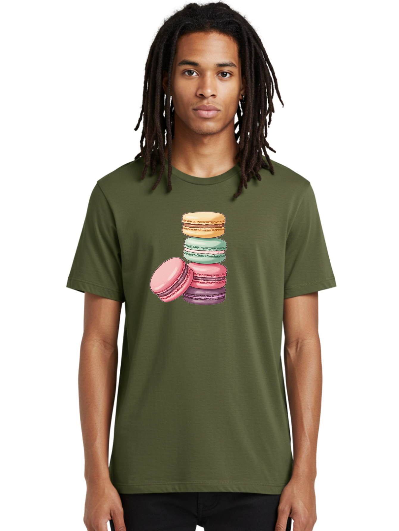 Macarons-4 Men'S Graphic Tee, 100% Cotton, Comfortable Casual Summer Wear, Machine Washable, Stack Of Colorful Macarons, Pastel Colors, Sweet Treats, Dessert, Baked Goods, French Patisserie, Macaron Stack, French Dessert, Colorful Sweets, Baa948