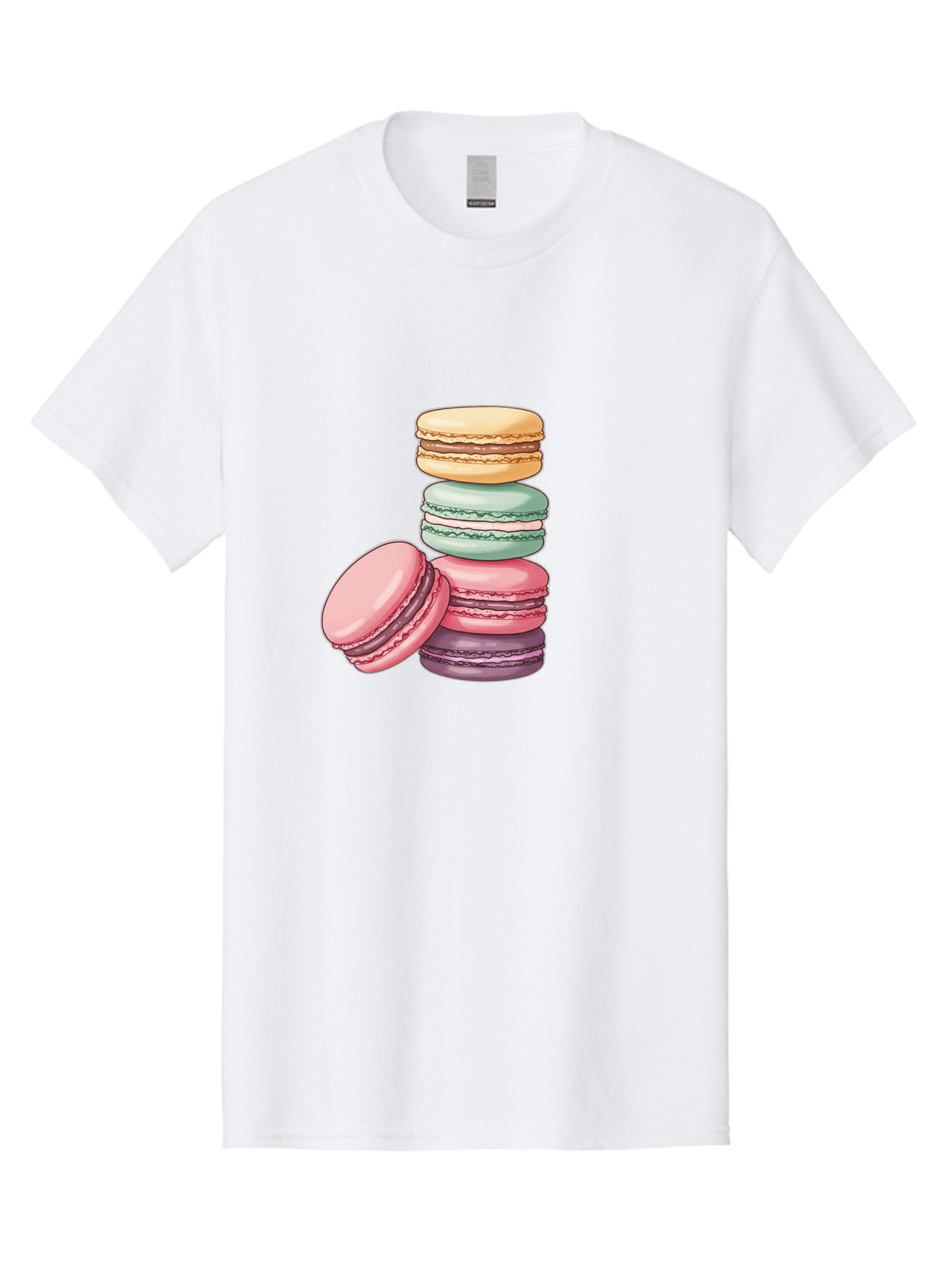 Macarons-4 Men'S Graphic Tee, 100% Cotton, Comfortable Casual Summer Wear, Machine Washable, Stack Of Colorful Macarons, Pastel Colors, Sweet Treats, Dessert, Baked Goods, French Patisserie, Macaron Stack, French Dessert, Colorful Sweets, Baa948
