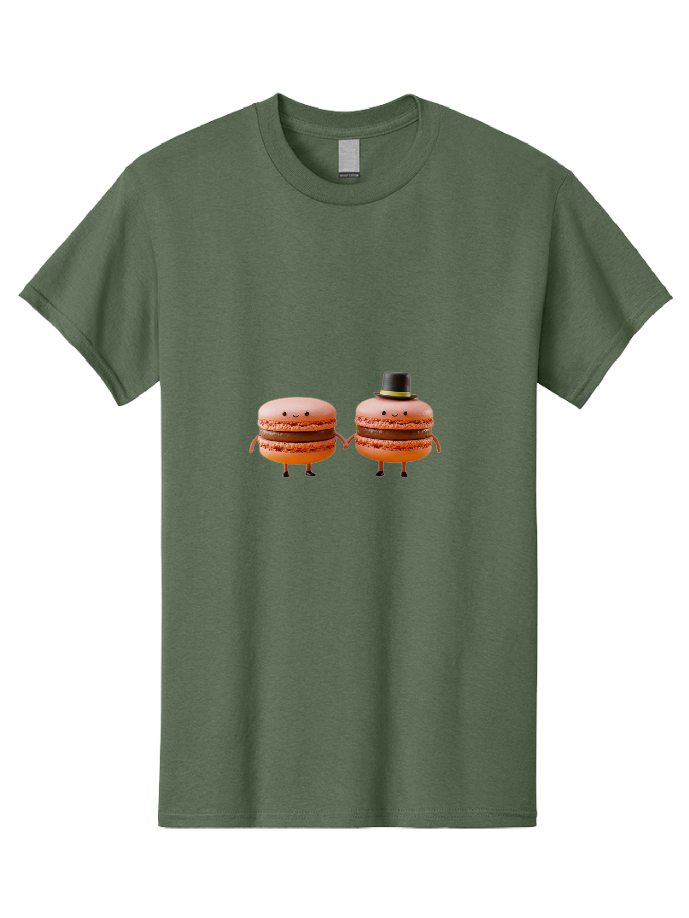 Macarons-7 Men'S Graphic Tee, 100% Cotton, Comfortable Casual Summer Wear, Machine Washable, Pink Macarons, Cartoon Characters, Holding Hands, Black Top Hat, Sweet Treats, Desserts, Whimsical, Playful, Anthropomorphic, Cute, Funny, Baa951