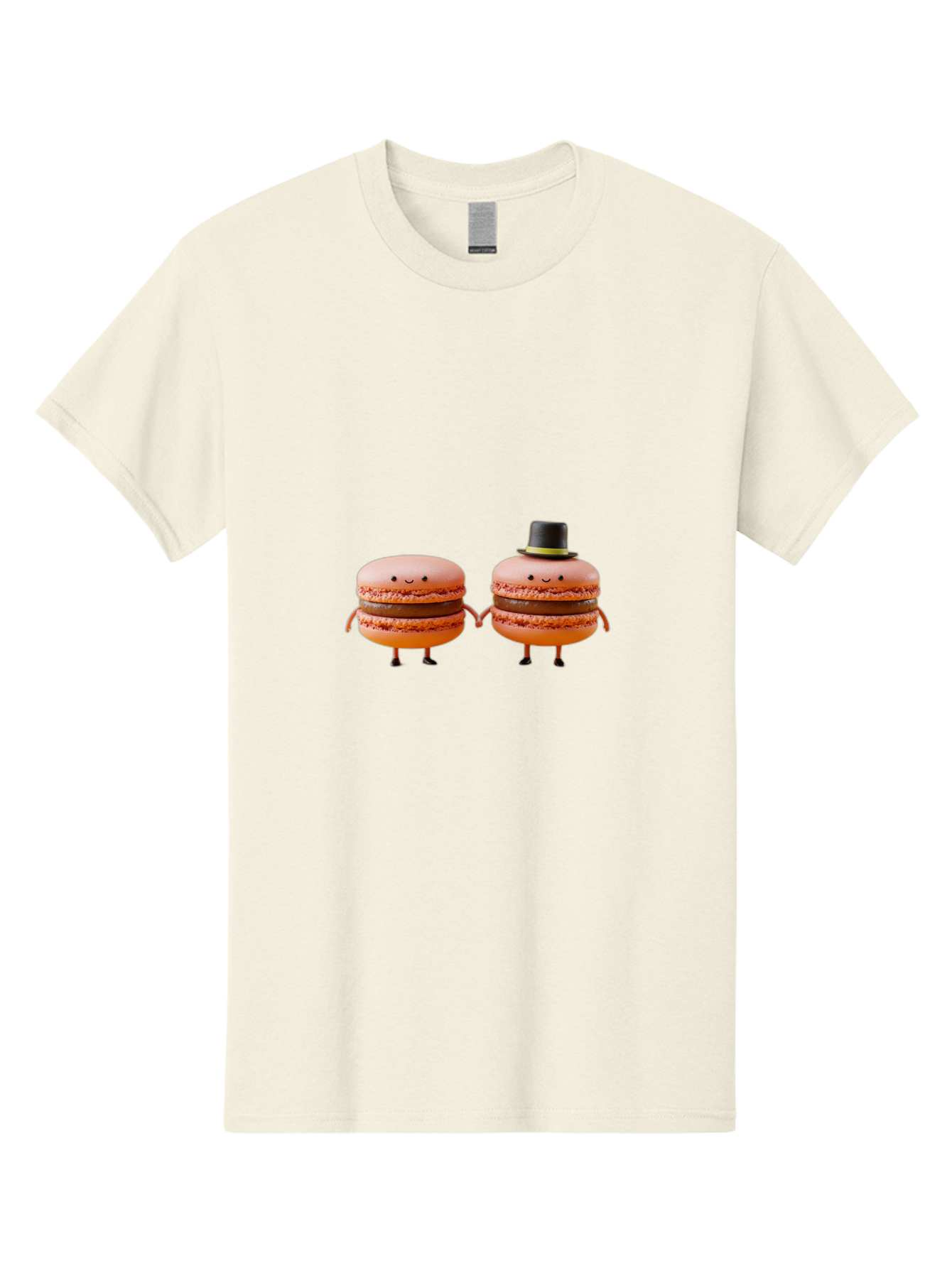 Macarons-7 Men'S Graphic Tee, 100% Cotton, Comfortable Casual Summer Wear, Machine Washable, Pink Macarons, Cartoon Characters, Holding Hands, Black Top Hat, Sweet Treats, Desserts, Whimsical, Playful, Anthropomorphic, Cute, Funny, Baa951