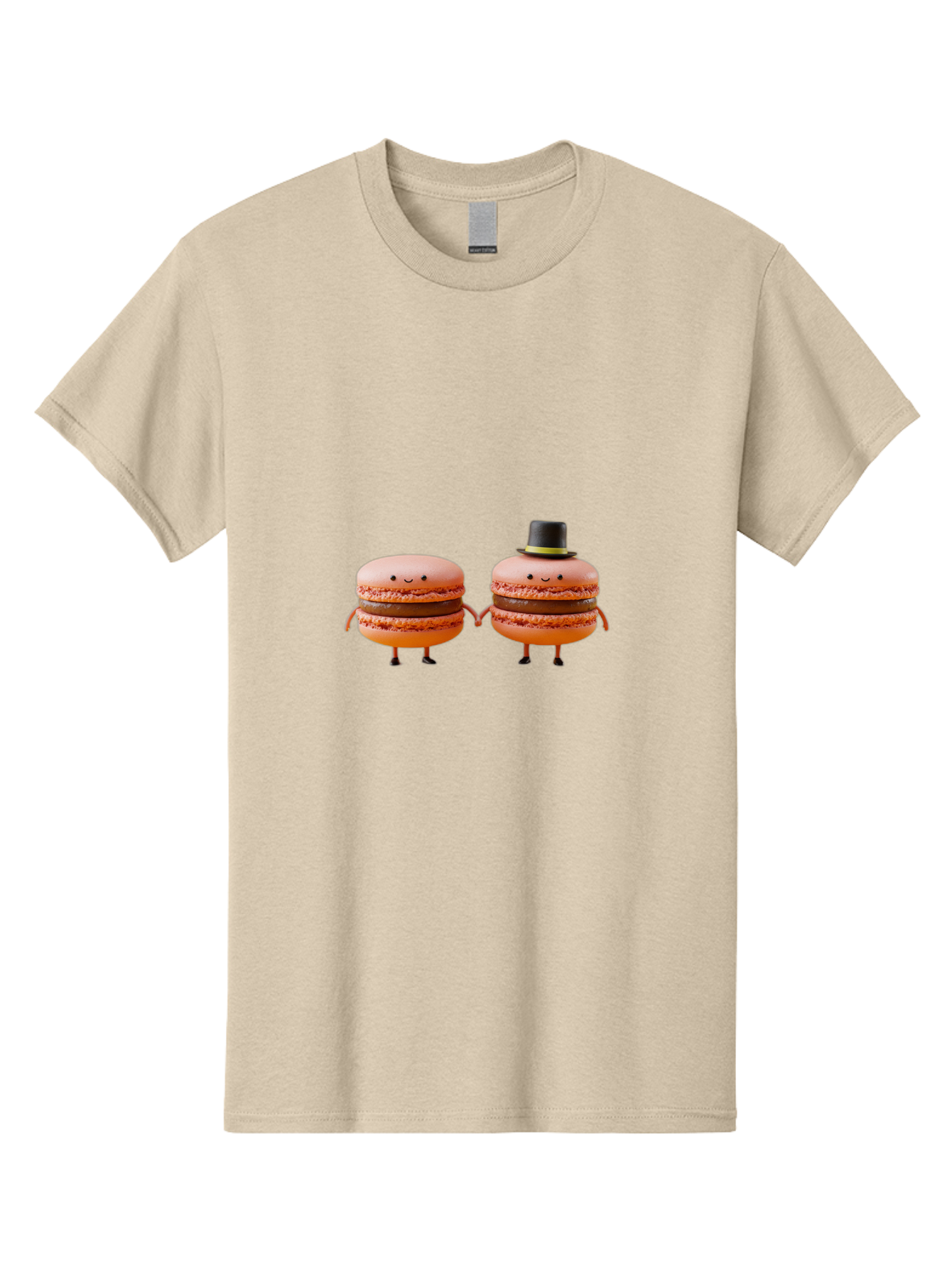 Macarons-7 Men'S Graphic Tee, 100% Cotton, Comfortable Casual Summer Wear, Machine Washable, Pink Macarons, Cartoon Characters, Holding Hands, Black Top Hat, Sweet Treats, Desserts, Whimsical, Playful, Anthropomorphic, Cute, Funny, Baa951