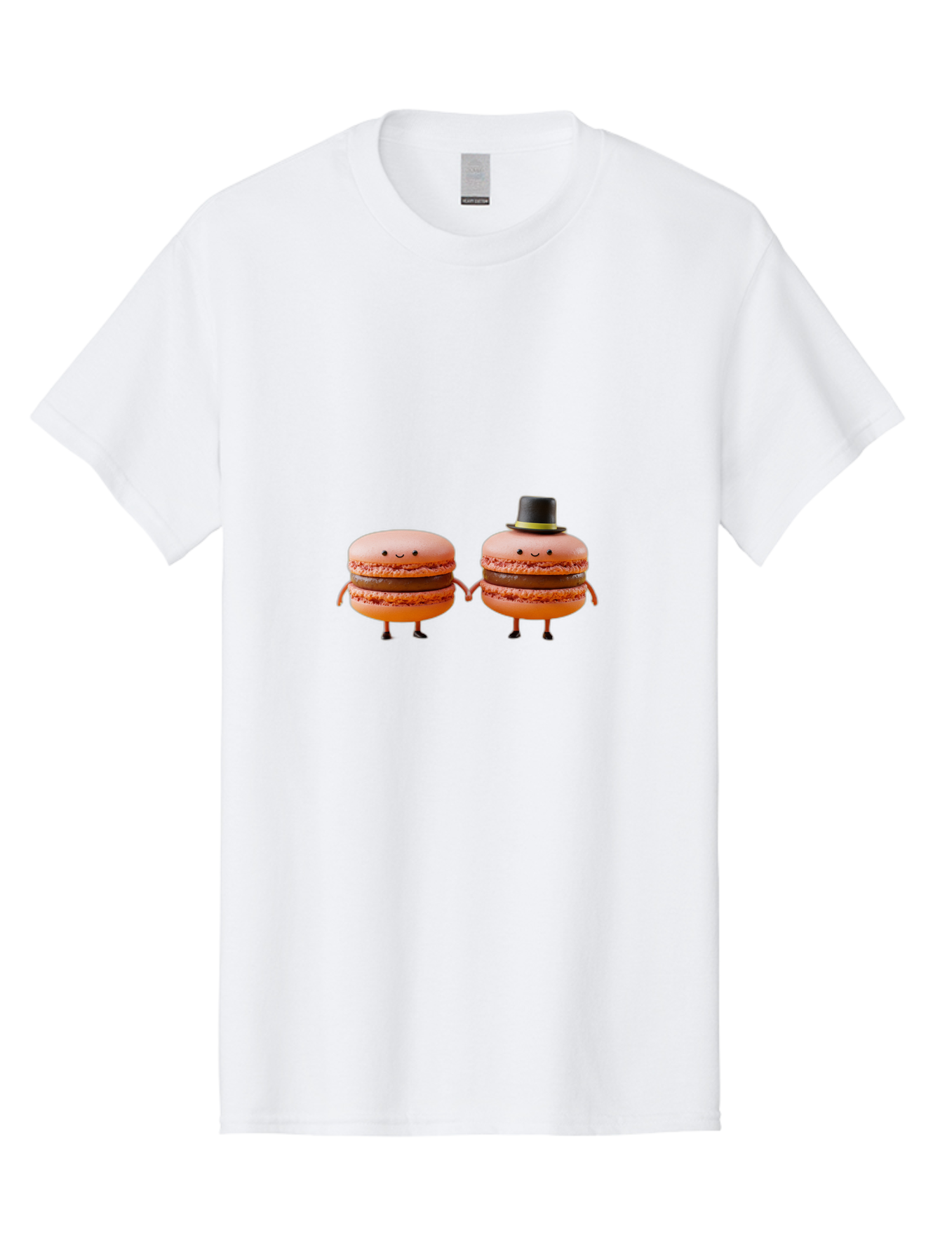 Macarons-7 Men'S Graphic Tee, 100% Cotton, Comfortable Casual Summer Wear, Machine Washable, Pink Macarons, Cartoon Characters, Holding Hands, Black Top Hat, Sweet Treats, Desserts, Whimsical, Playful, Anthropomorphic, Cute, Funny, Baa951