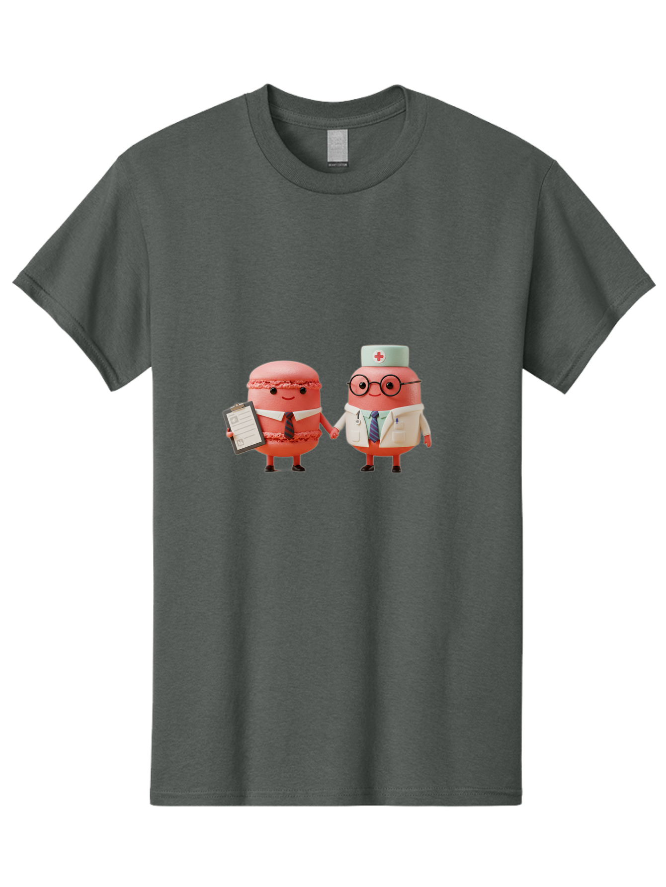 Macarons-9 Men'S Graphic Tee, 100% Cotton, Comfortable Casual Summer Wear, Machine Washable, Macarons As Professionals, Doctor And Office Worker, Cartoon Characters, Pink Macarons, Business Attire, Medical Uniform, Holding Hands, Happy Faces, Baa953