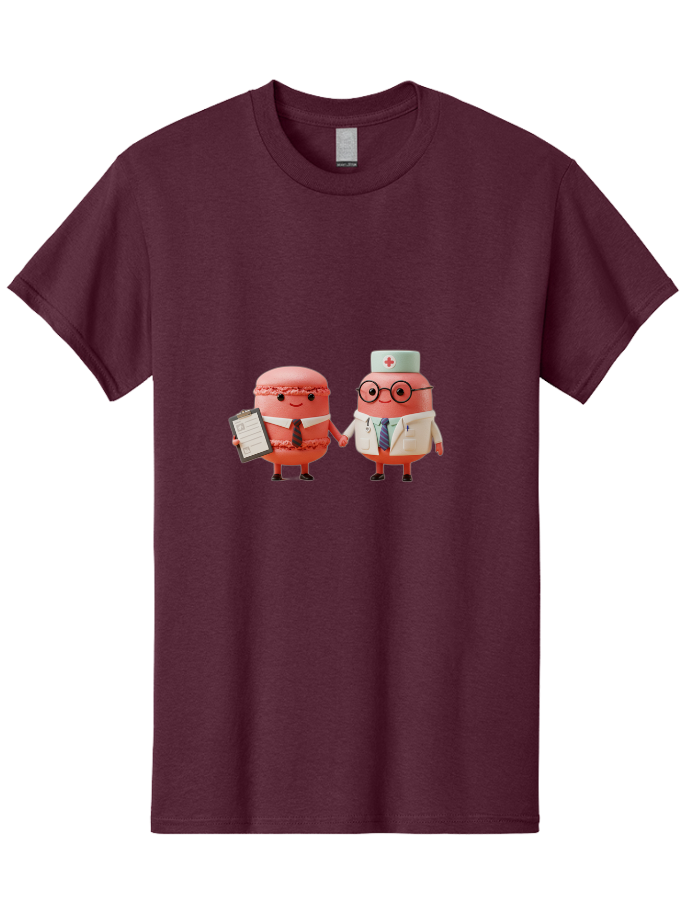 Macarons-9 Men'S Graphic Tee, 100% Cotton, Comfortable Casual Summer Wear, Machine Washable, Macarons As Professionals, Doctor And Office Worker, Cartoon Characters, Pink Macarons, Business Attire, Medical Uniform, Holding Hands, Happy Faces, Baa953