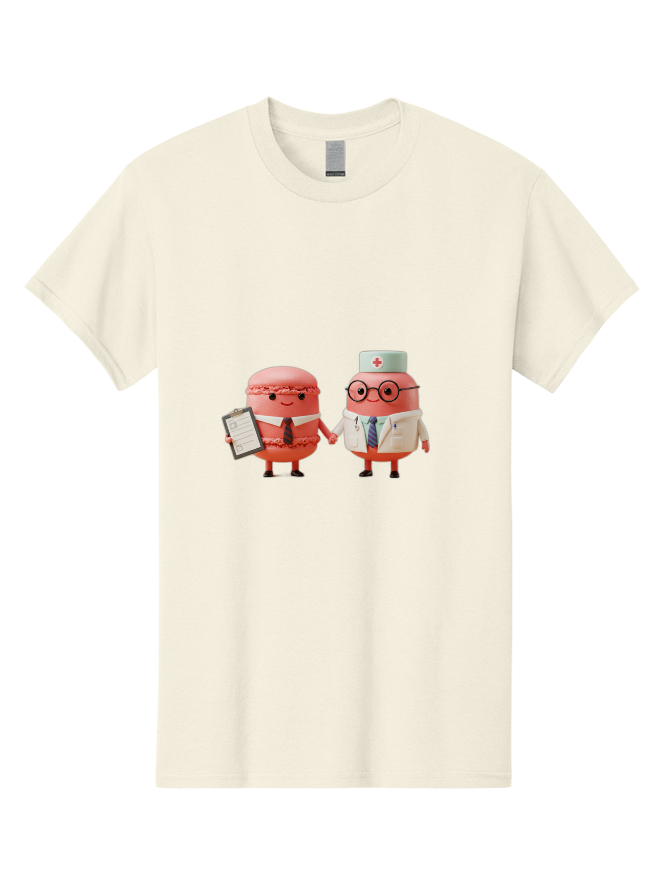 Macarons-9 Men'S Graphic Tee, 100% Cotton, Comfortable Casual Summer Wear, Machine Washable, Macarons As Professionals, Doctor And Office Worker, Cartoon Characters, Pink Macarons, Business Attire, Medical Uniform, Holding Hands, Happy Faces, Baa953
