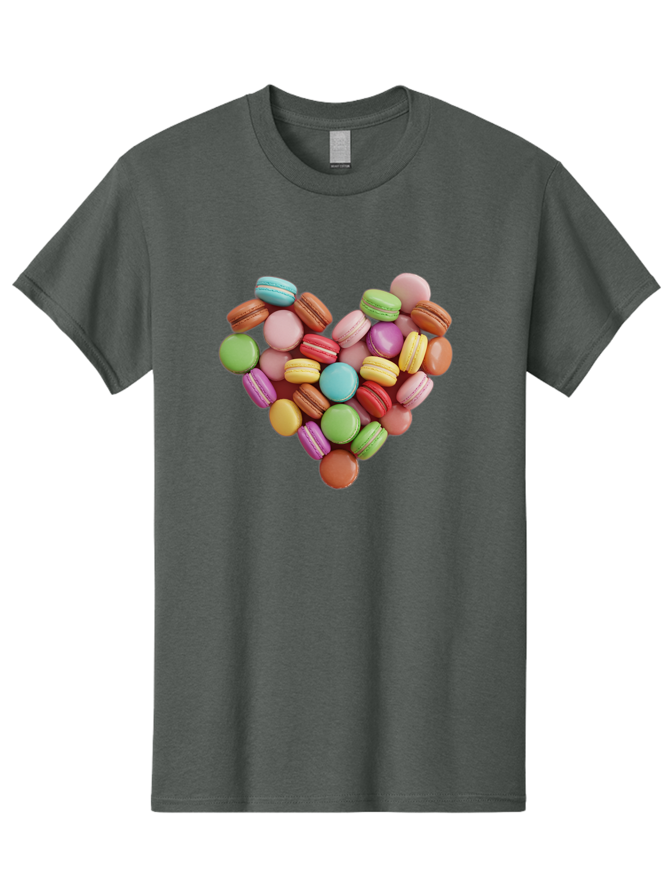 Macarons-Heart Men'S Graphic Tee, 100% Cotton, Comfortable Casual Summer Wear, Machine Washable, Pastel Colored Macarons, Heart-Shaped Arrangement, Sweet Treats, Desserts, Colorful Sweets, French Patisserie, Macaron Dessert, Vibrant Colors, Baa956