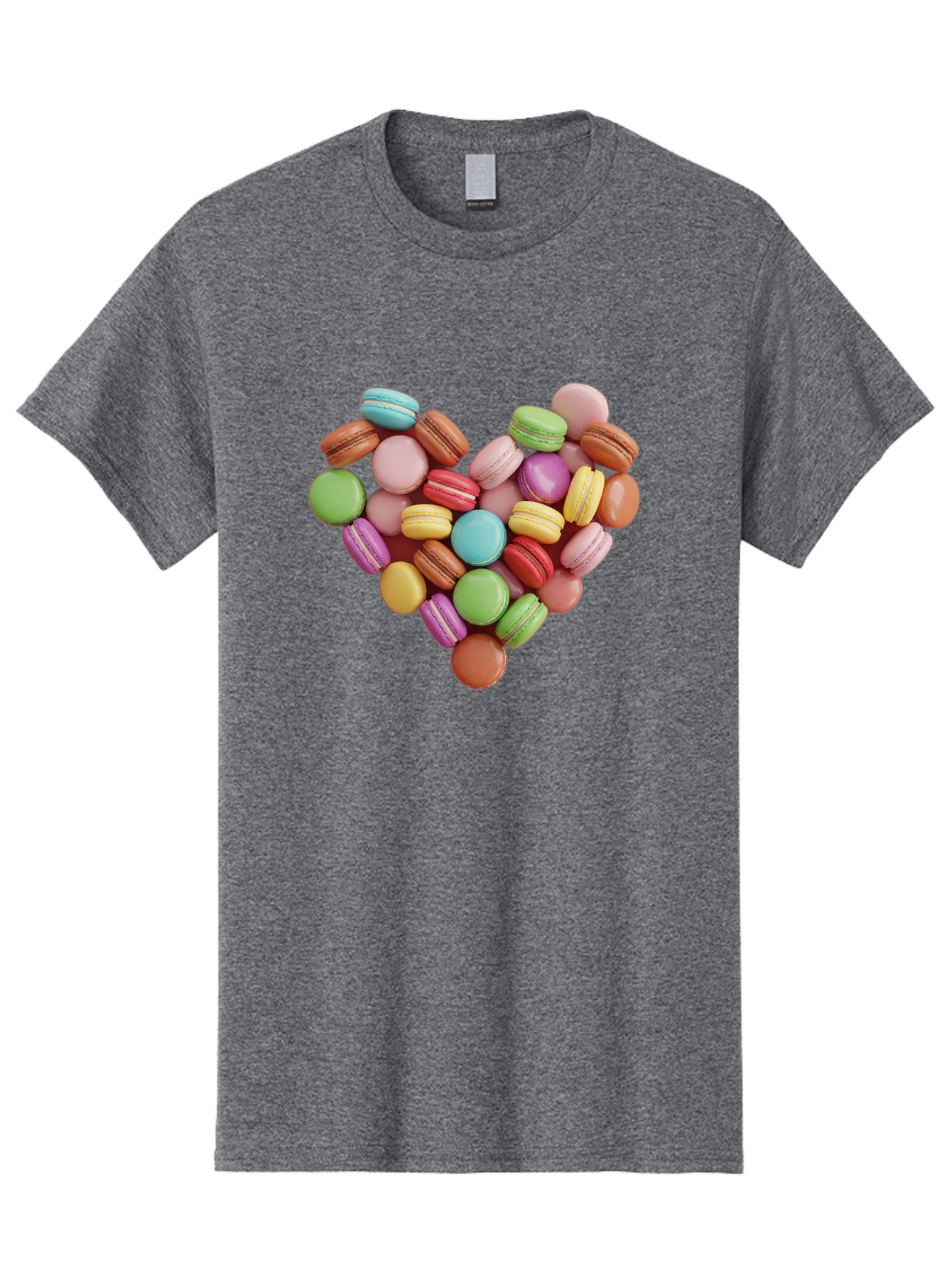 Macarons-Heart Men'S Graphic Tee, 100% Cotton, Comfortable Casual Summer Wear, Machine Washable, Pastel Colored Macarons, Heart-Shaped Arrangement, Sweet Treats, Desserts, Colorful Sweets, French Patisserie, Macaron Dessert, Vibrant Colors, Baa956