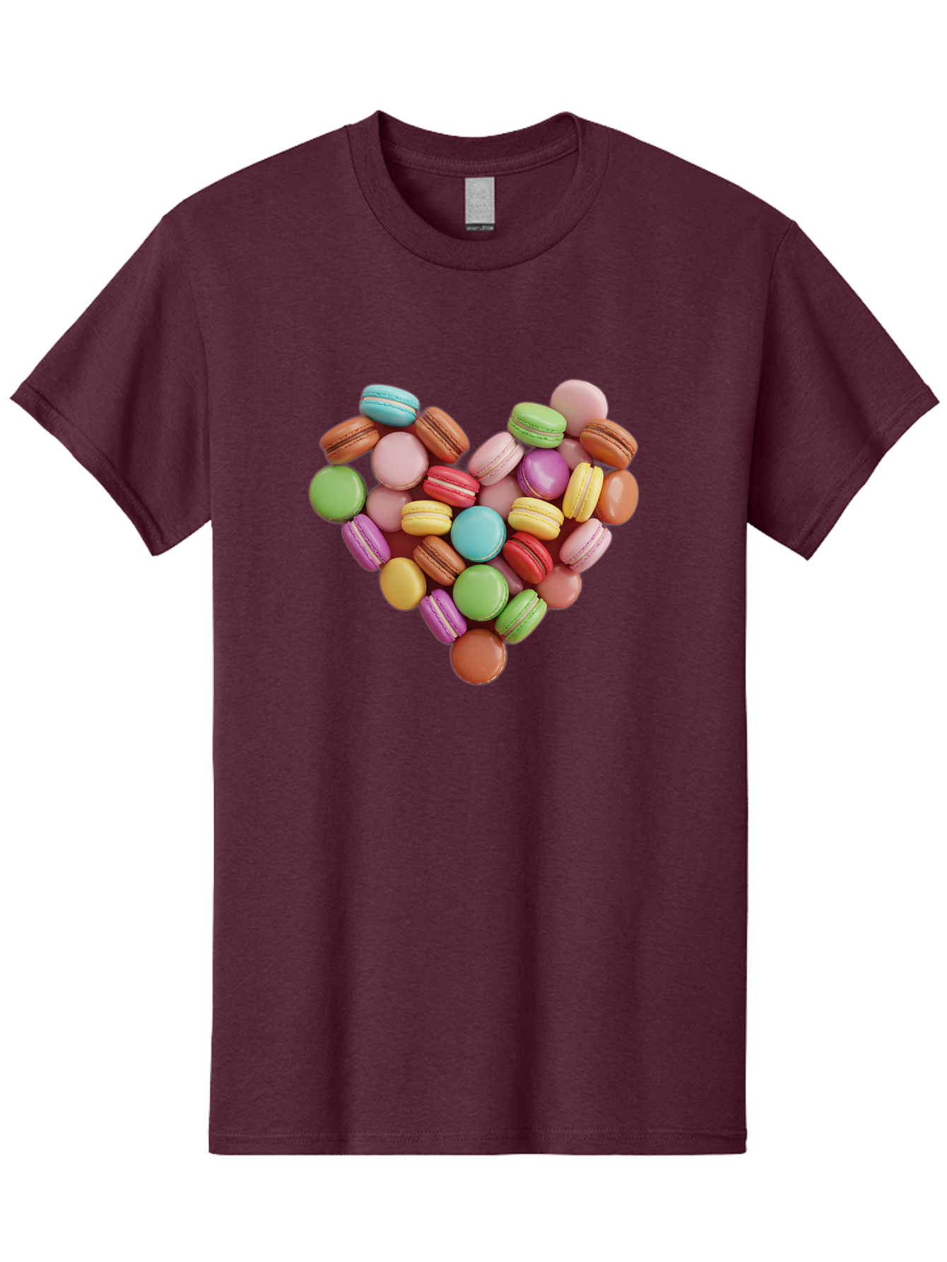 Macarons-Heart Men'S Graphic Tee, 100% Cotton, Comfortable Casual Summer Wear, Machine Washable, Pastel Colored Macarons, Heart-Shaped Arrangement, Sweet Treats, Desserts, Colorful Sweets, French Patisserie, Macaron Dessert, Vibrant Colors, Baa956