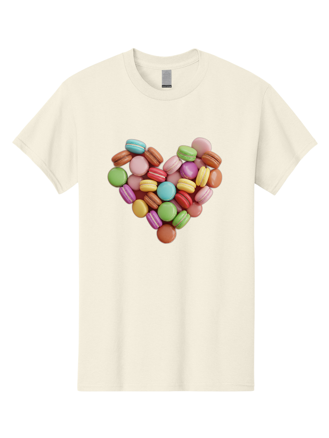 Macarons-Heart Men'S Graphic Tee, 100% Cotton, Comfortable Casual Summer Wear, Machine Washable, Pastel Colored Macarons, Heart-Shaped Arrangement, Sweet Treats, Desserts, Colorful Sweets, French Patisserie, Macaron Dessert, Vibrant Colors, Baa956