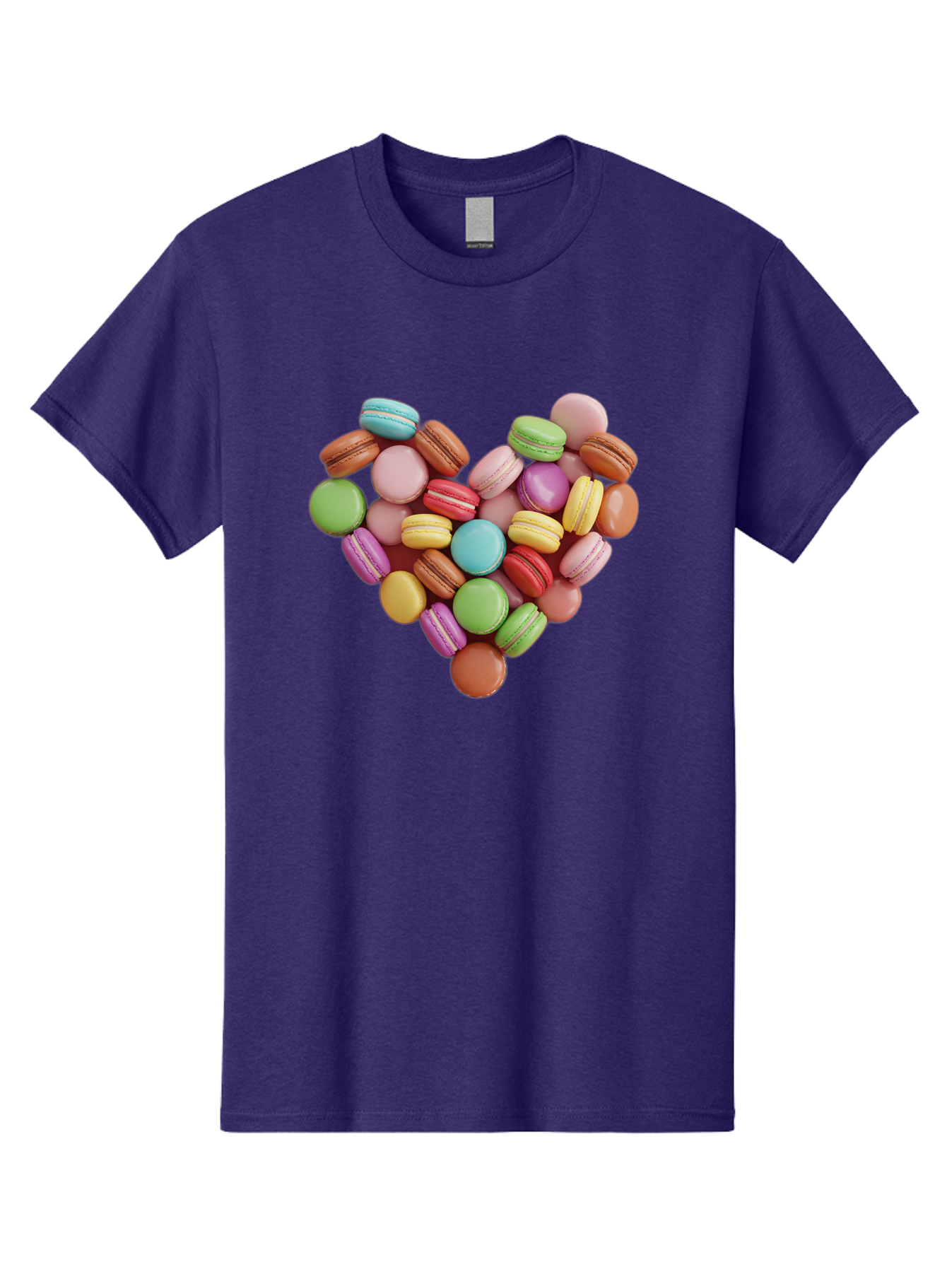 Macarons-Heart Men'S Graphic Tee, 100% Cotton, Comfortable Casual Summer Wear, Machine Washable, Pastel Colored Macarons, Heart-Shaped Arrangement, Sweet Treats, Desserts, Colorful Sweets, French Patisserie, Macaron Dessert, Vibrant Colors, Baa956