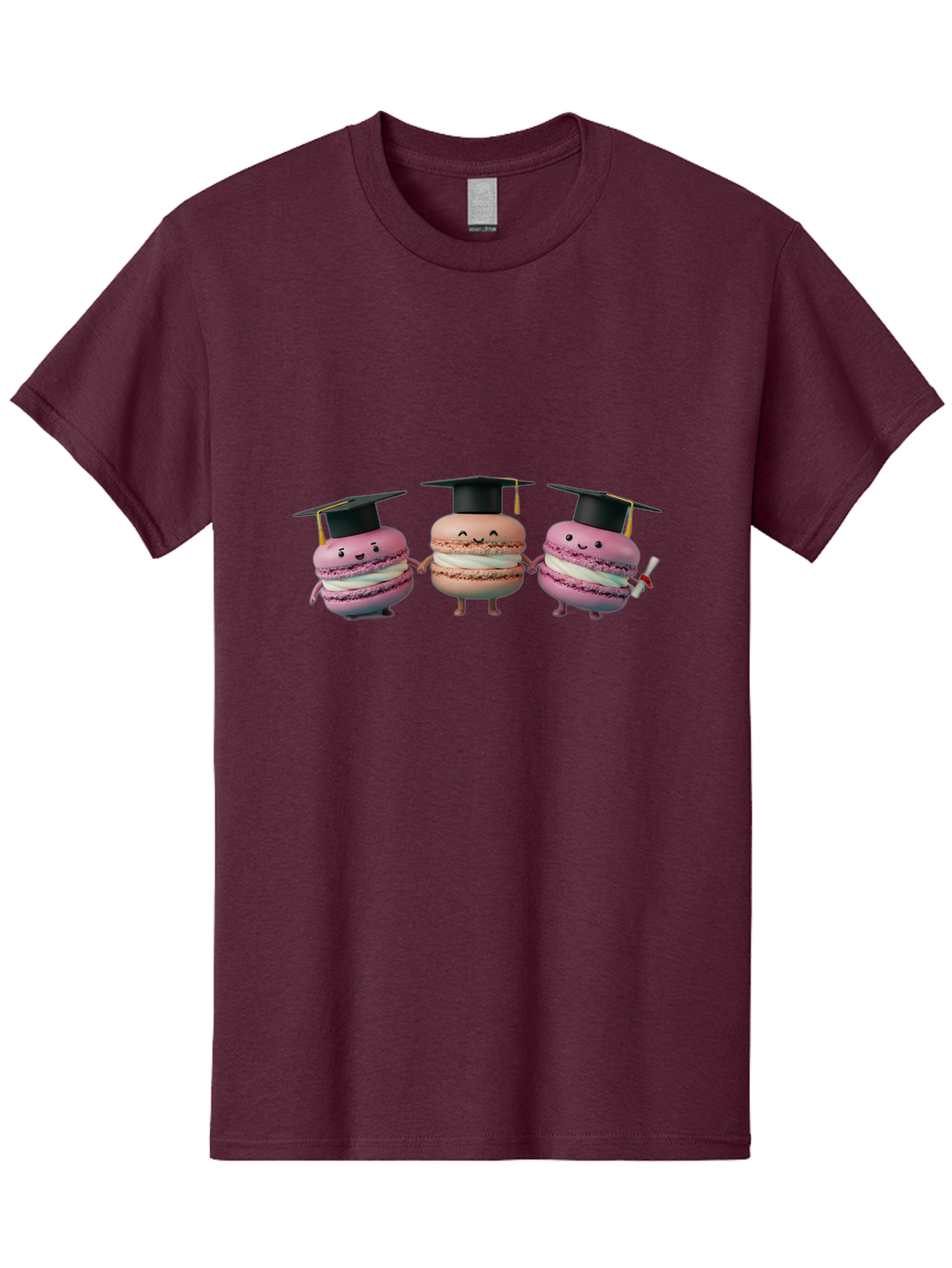 Macarons-In-Graduation-Caps Men'S Graphic Tee, 100% Cotton, Comfortable Casual Summer Wear, Machine Washable, Macarons In Graduation Caps, Cartoon Characters, Holding Hands, Smiling Faces, Diploma In Hand, Celebratory Mood, Pink Macarons, Baa957