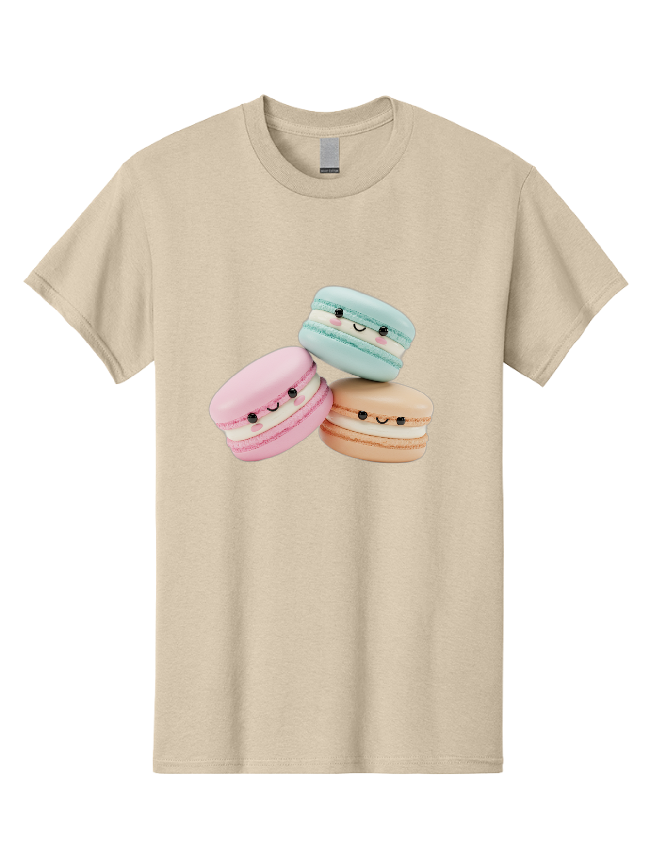 Macarons-With-Faces Men'S Graphic Tee, 100% Cotton, Comfortable Casual Summer Wear, Machine Washable, Pink Macaron, Blue Macaron, Peach Macaron, Cute Desserts, Colorful Treats, Plush Macarons, Sweet Pastries, Adorable Faces, Smiling Macarons, Baa960