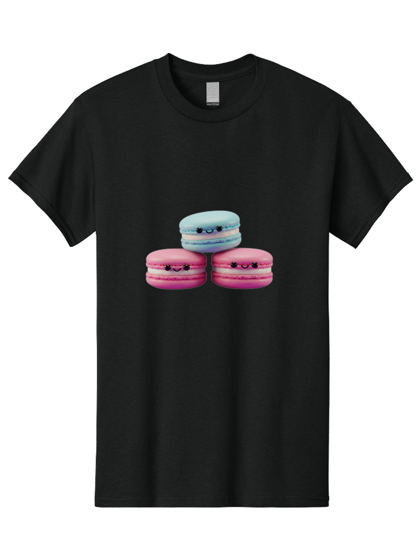 Macarons Men'S Graphic Tee, 100% Cotton, Comfortable Casual Summer Wear, Machine Washable, Macarons, French Dessert, Sweet Treats, Pink And Blue Colors, Cute Faces, Smile Faces, Black Eyes, Food Art, Bakery Delights, Dessert Lovers Baa962