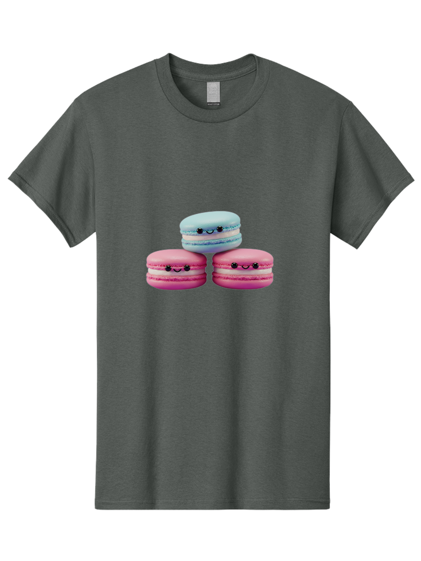 Macarons Men'S Graphic Tee, 100% Cotton, Comfortable Casual Summer Wear, Machine Washable, Macarons, French Dessert, Sweet Treats, Pink And Blue Colors, Cute Faces, Smile Faces, Black Eyes, Food Art, Bakery Delights, Dessert Lovers Baa962