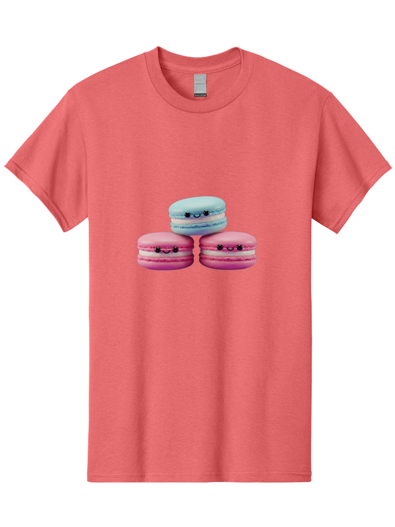 Macarons Men'S Graphic Tee, 100% Cotton, Comfortable Casual Summer Wear, Machine Washable, Macarons, French Dessert, Sweet Treats, Pink And Blue Colors, Cute Faces, Smile Faces, Black Eyes, Food Art, Bakery Delights, Dessert Lovers Baa962