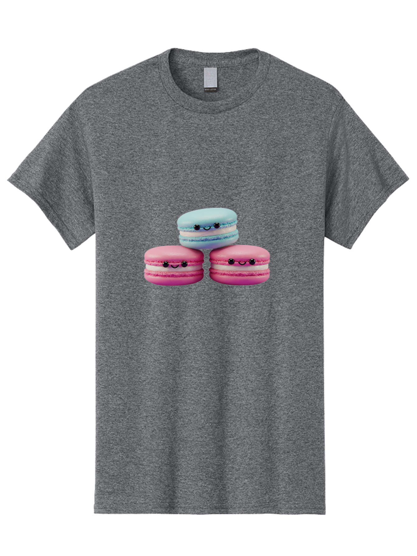 Macarons Men'S Graphic Tee, 100% Cotton, Comfortable Casual Summer Wear, Machine Washable, Macarons, French Dessert, Sweet Treats, Pink And Blue Colors, Cute Faces, Smile Faces, Black Eyes, Food Art, Bakery Delights, Dessert Lovers Baa962