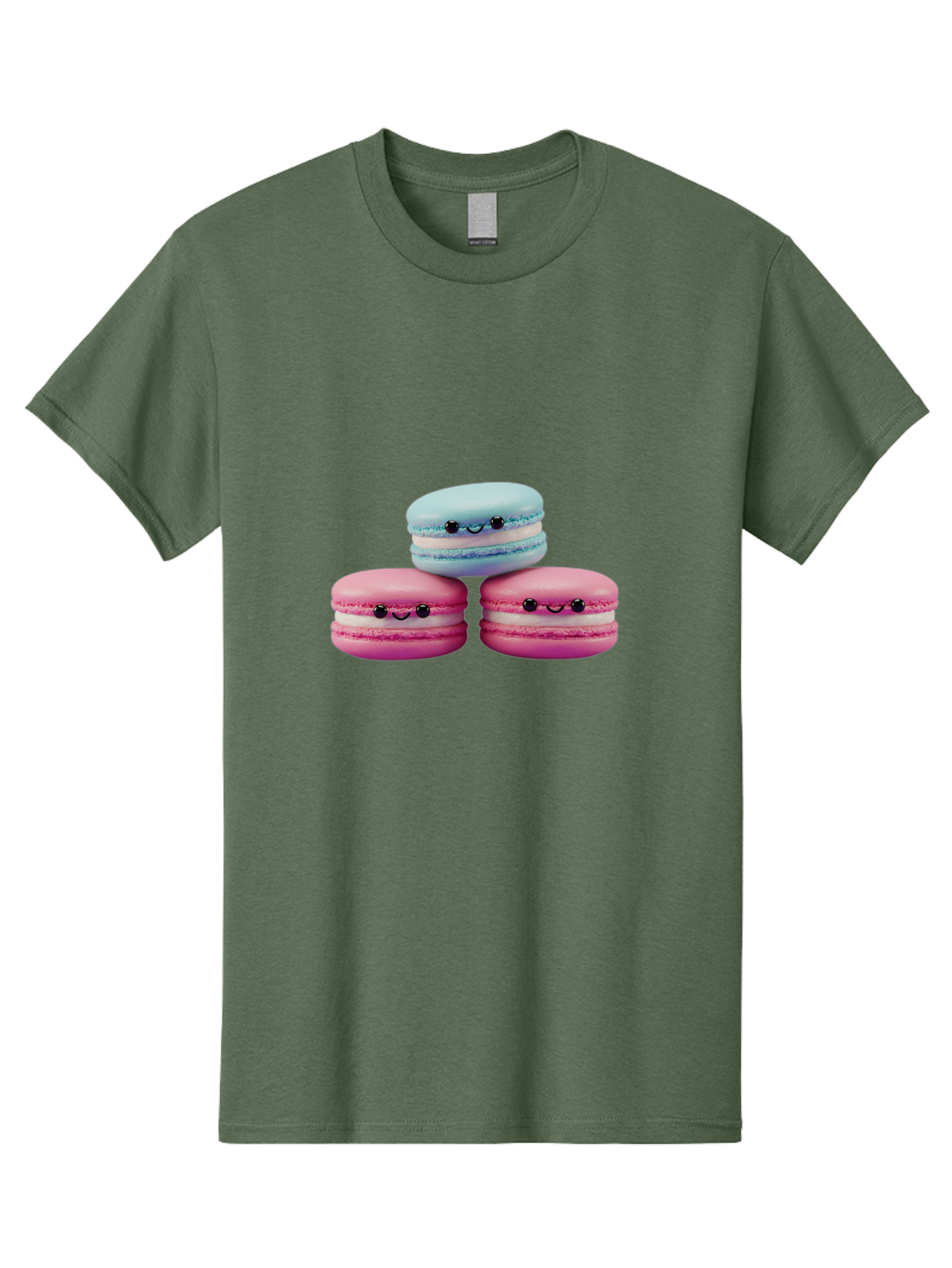 Macarons Men'S Graphic Tee, 100% Cotton, Comfortable Casual Summer Wear, Machine Washable, Macarons, French Dessert, Sweet Treats, Pink And Blue Colors, Cute Faces, Smile Faces, Black Eyes, Food Art, Bakery Delights, Dessert Lovers Baa962