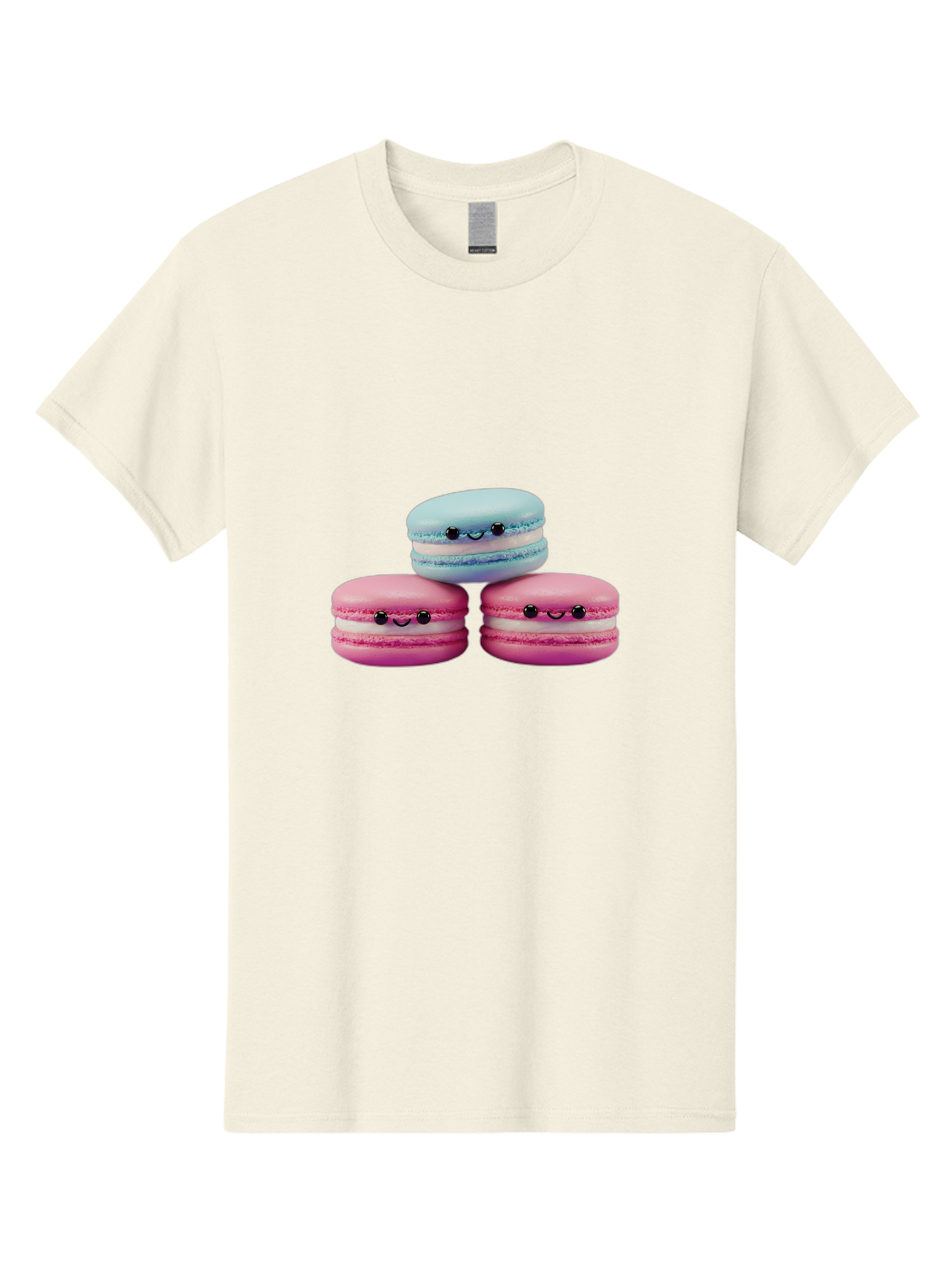 Macarons Men'S Graphic Tee, 100% Cotton, Comfortable Casual Summer Wear, Machine Washable, Macarons, French Dessert, Sweet Treats, Pink And Blue Colors, Cute Faces, Smile Faces, Black Eyes, Food Art, Bakery Delights, Dessert Lovers Baa962