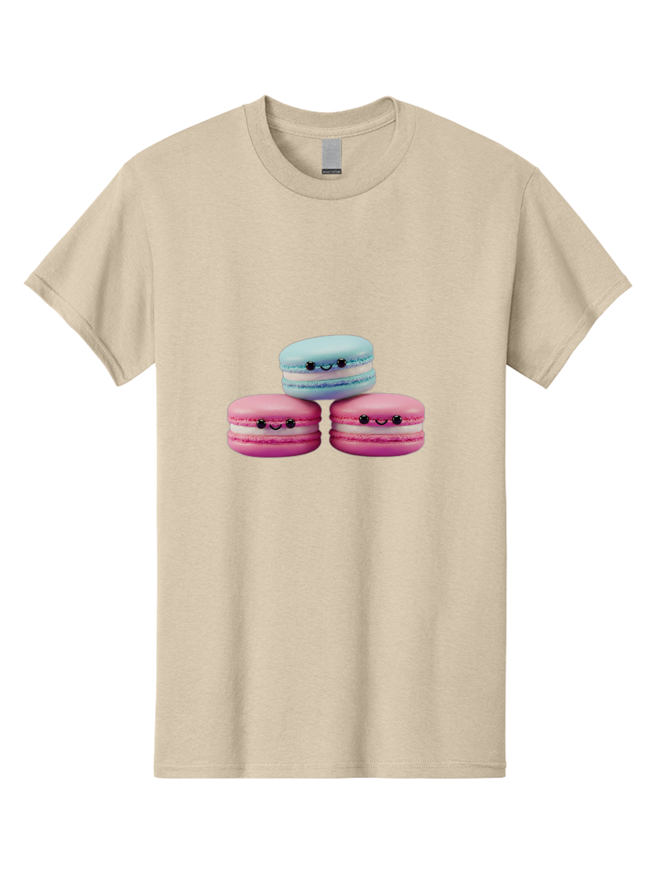 Macarons Men'S Graphic Tee, 100% Cotton, Comfortable Casual Summer Wear, Machine Washable, Macarons, French Dessert, Sweet Treats, Pink And Blue Colors, Cute Faces, Smile Faces, Black Eyes, Food Art, Bakery Delights, Dessert Lovers Baa962