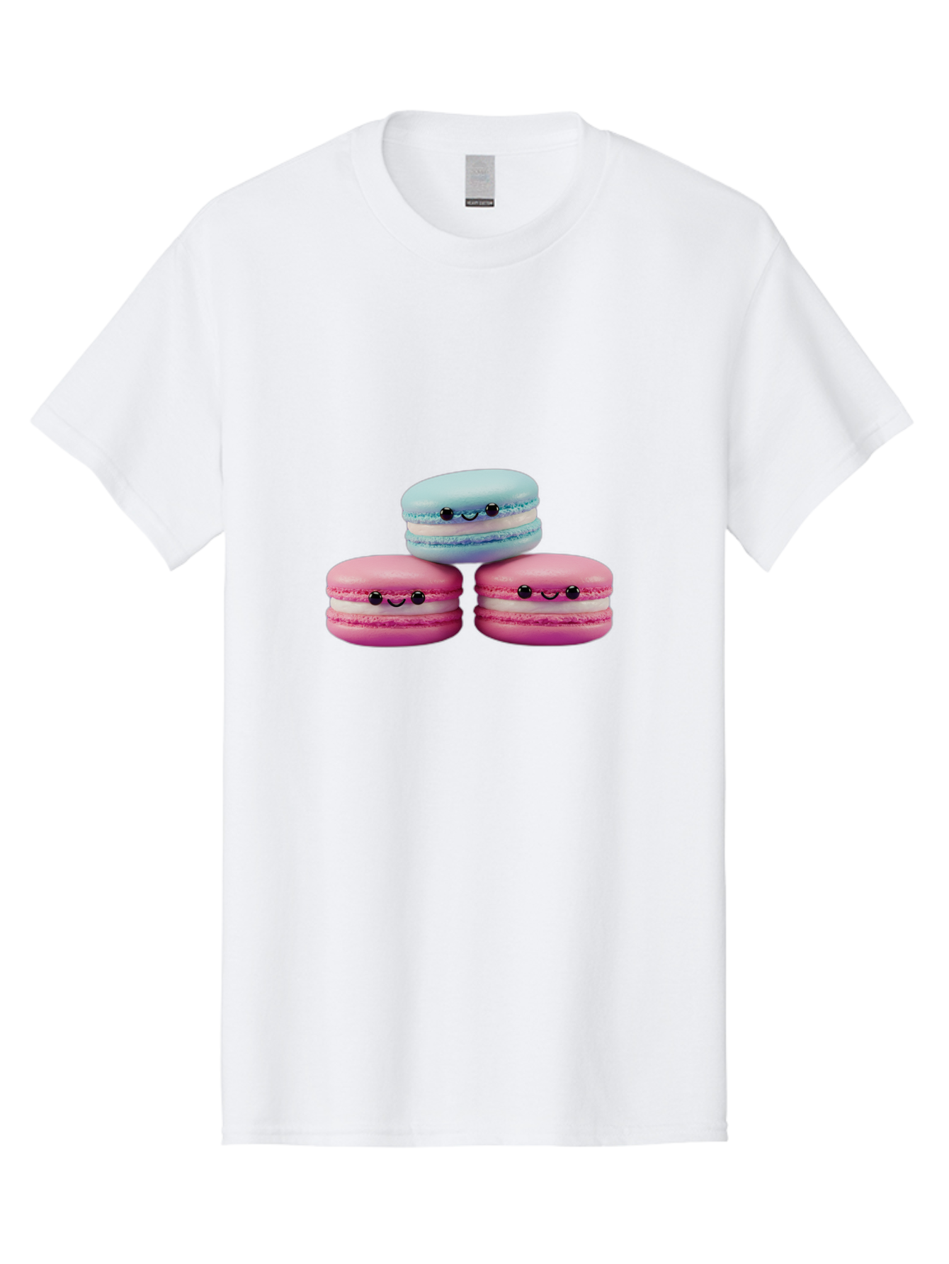 Macarons Men'S Graphic Tee, 100% Cotton, Comfortable Casual Summer Wear, Machine Washable, Macarons, French Dessert, Sweet Treats, Pink And Blue Colors, Cute Faces, Smile Faces, Black Eyes, Food Art, Bakery Delights, Dessert Lovers Baa962