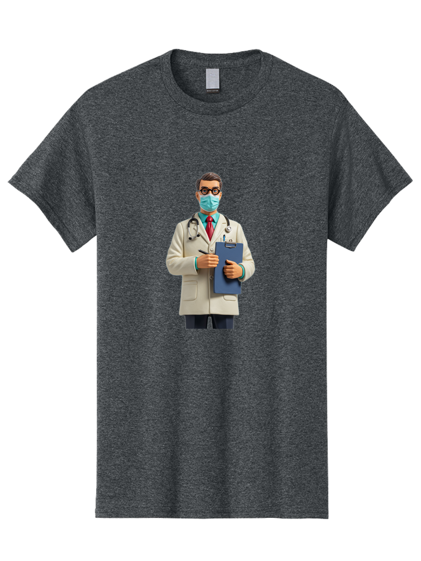 Male-Doctor-1 Men'S Graphic Tee, 100% Cotton, Comfortable Casual Summer Wear, Machine Washable, Doctor With Clipboard, Medical Professional, Healthcare Worker, Stethoscope Around Neck, Wearing Face Mask, Writing On Clipboard, Medical Attire Baa964