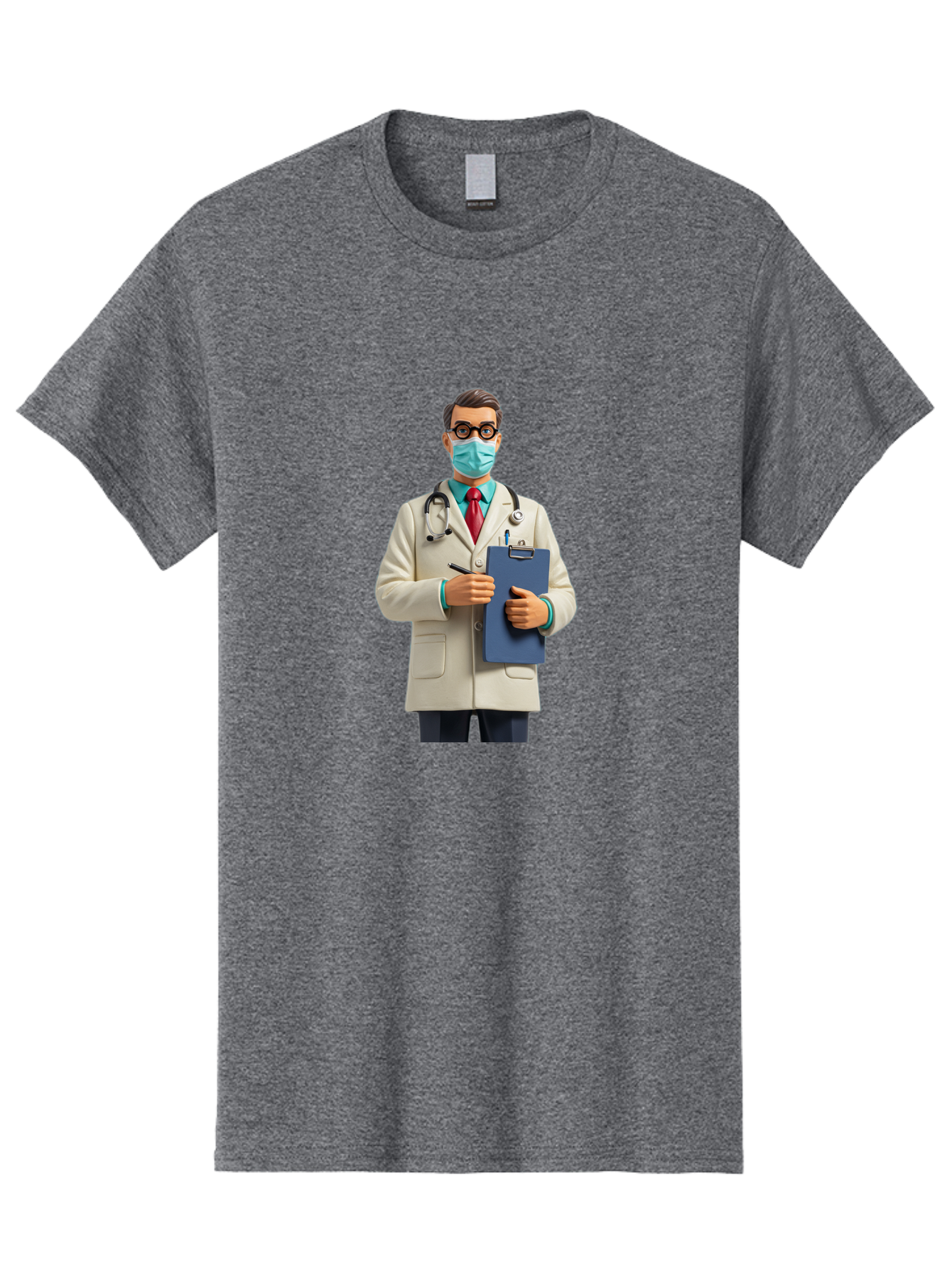 Male-Doctor-1 Men'S Graphic Tee, 100% Cotton, Comfortable Casual Summer Wear, Machine Washable, Doctor With Clipboard, Medical Professional, Healthcare Worker, Stethoscope Around Neck, Wearing Face Mask, Writing On Clipboard, Medical Attire Baa964