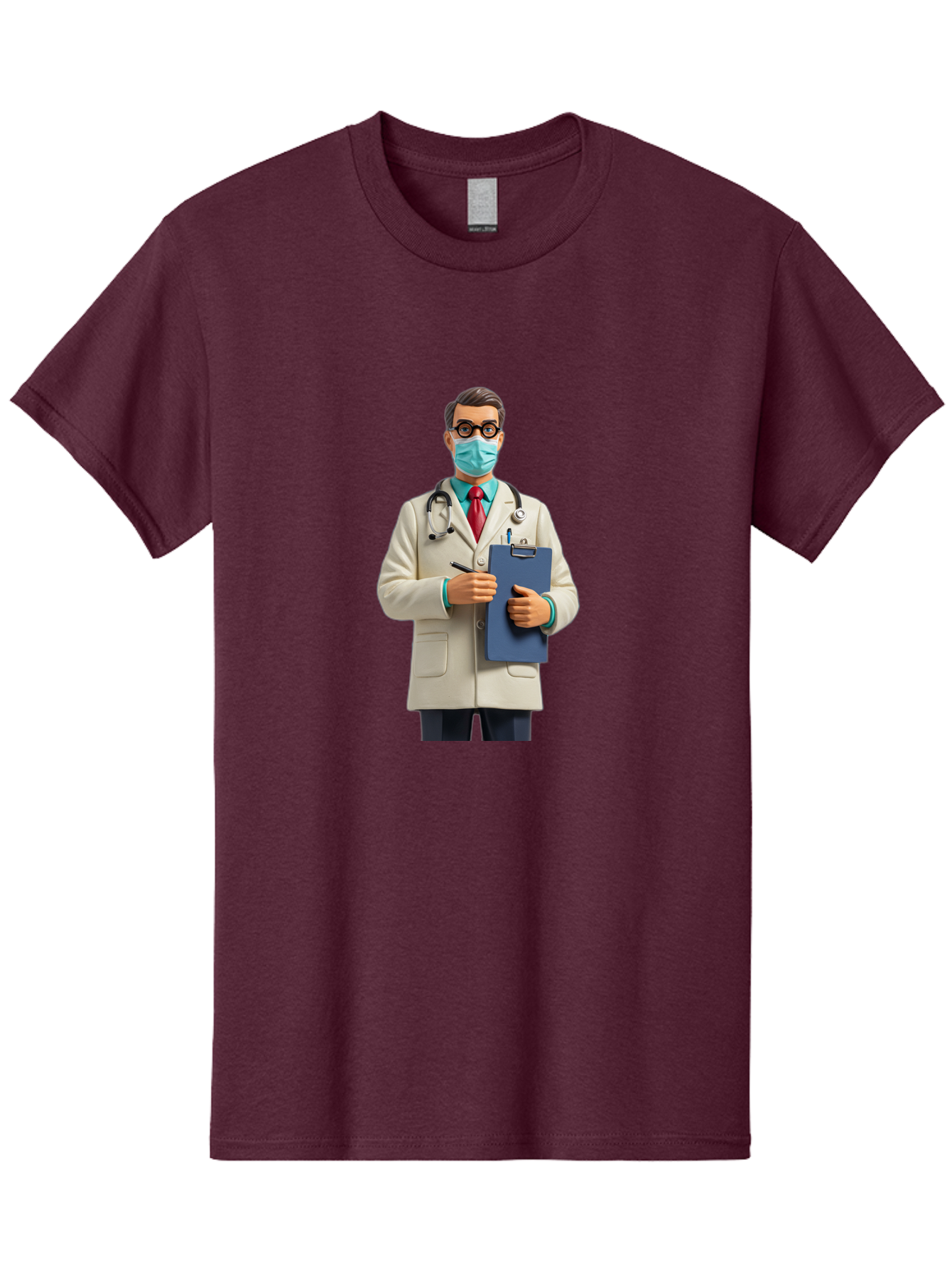 Male-Doctor-1 Men'S Graphic Tee, 100% Cotton, Comfortable Casual Summer Wear, Machine Washable, Doctor With Clipboard, Medical Professional, Healthcare Worker, Stethoscope Around Neck, Wearing Face Mask, Writing On Clipboard, Medical Attire Baa964
