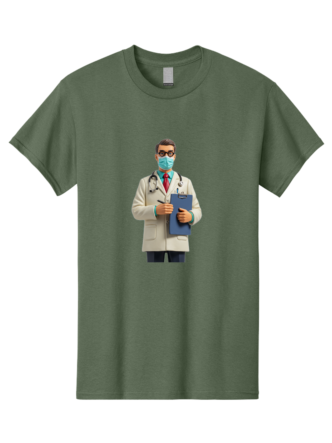 Male-Doctor-1 Men'S Graphic Tee, 100% Cotton, Comfortable Casual Summer Wear, Machine Washable, Doctor With Clipboard, Medical Professional, Healthcare Worker, Stethoscope Around Neck, Wearing Face Mask, Writing On Clipboard, Medical Attire Baa964