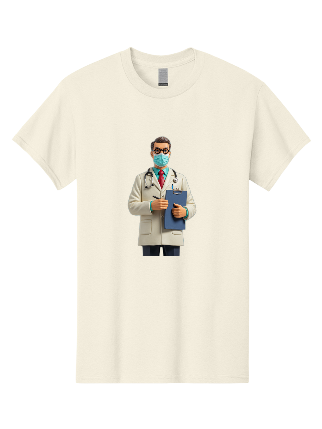 Male-Doctor-1 Men'S Graphic Tee, 100% Cotton, Comfortable Casual Summer Wear, Machine Washable, Doctor With Clipboard, Medical Professional, Healthcare Worker, Stethoscope Around Neck, Wearing Face Mask, Writing On Clipboard, Medical Attire Baa964