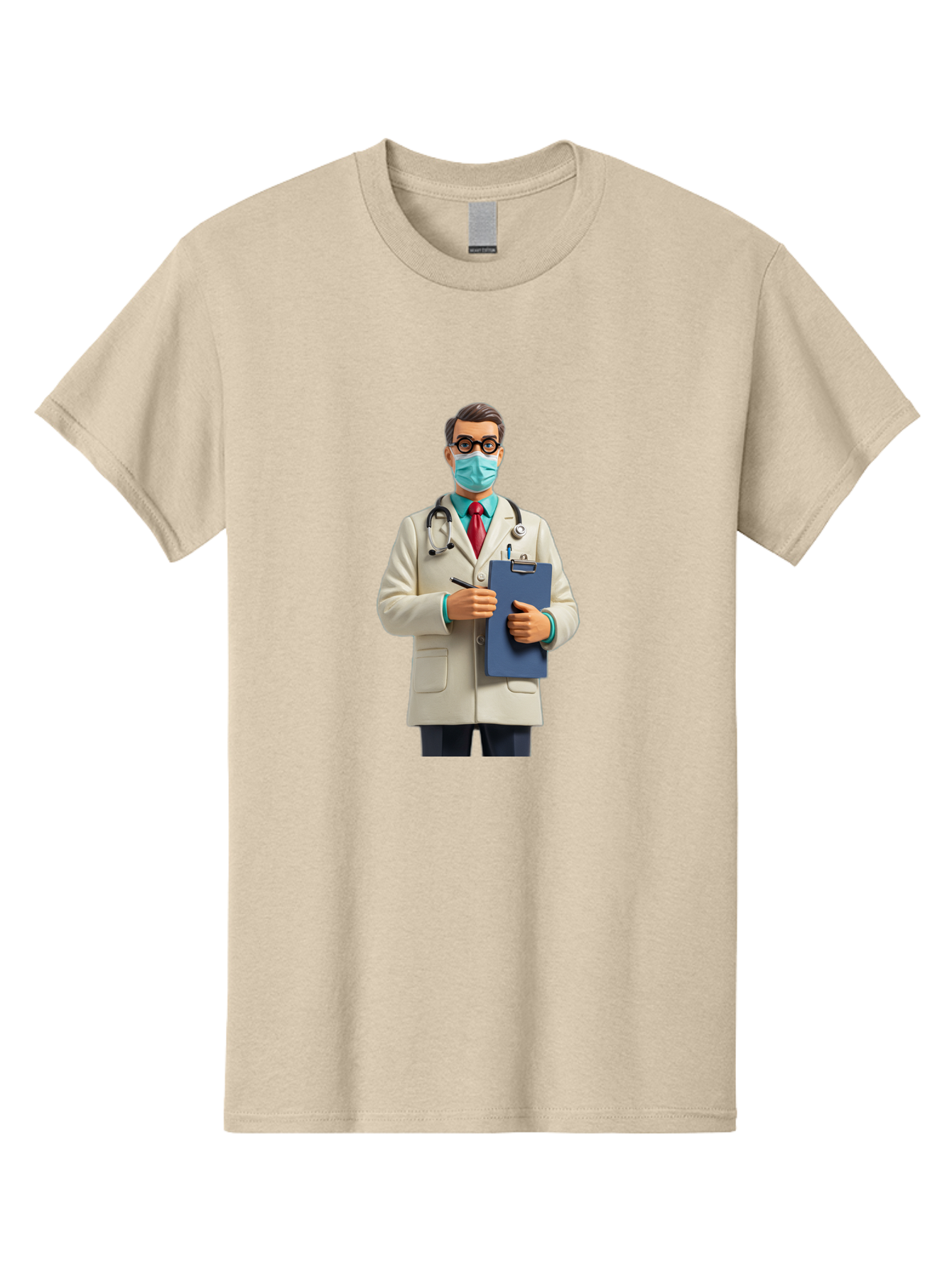 Male-Doctor-1 Men'S Graphic Tee, 100% Cotton, Comfortable Casual Summer Wear, Machine Washable, Doctor With Clipboard, Medical Professional, Healthcare Worker, Stethoscope Around Neck, Wearing Face Mask, Writing On Clipboard, Medical Attire Baa964
